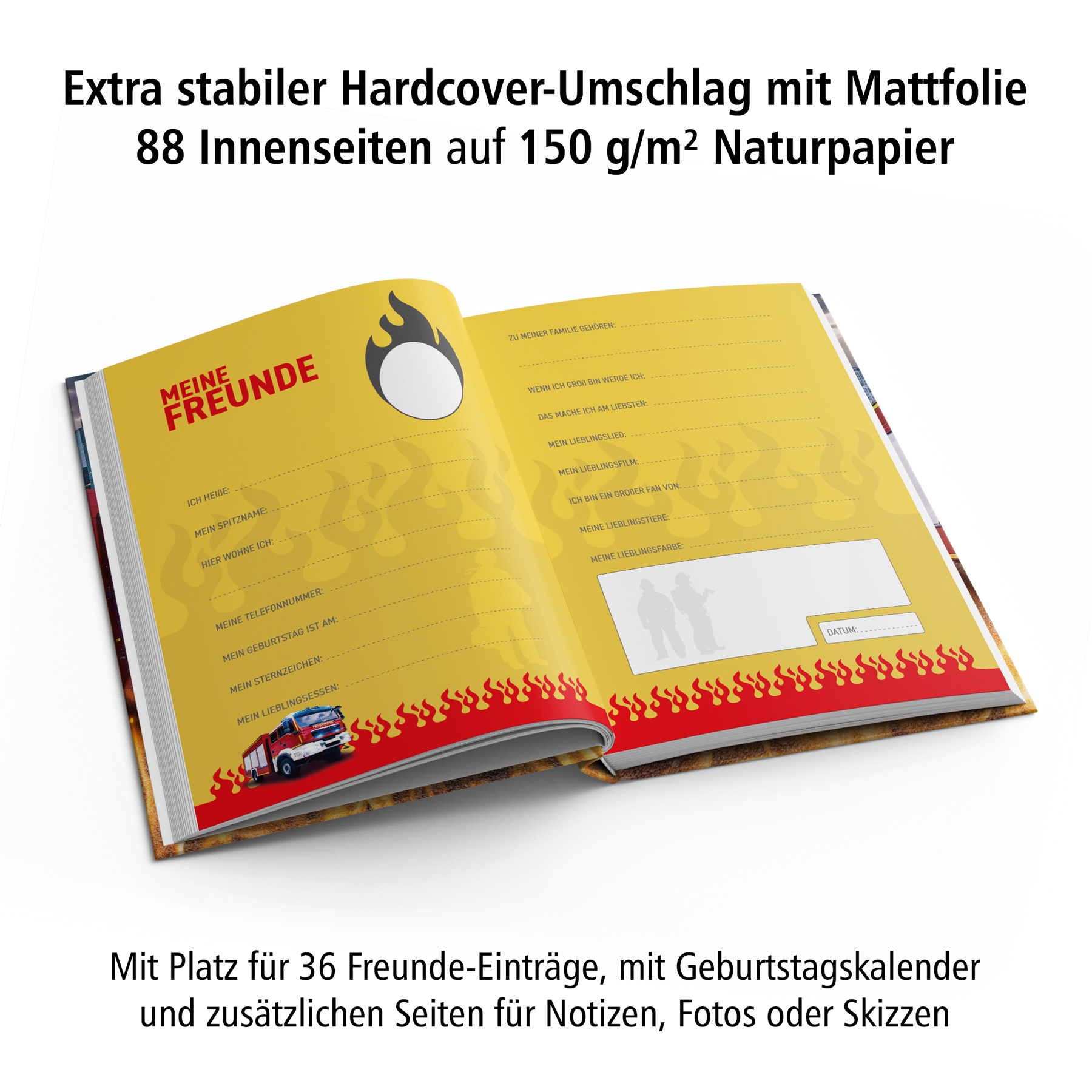 itenga Freundebuch Feuerwehr DIN A5, 88 Seiten 150g Natu...