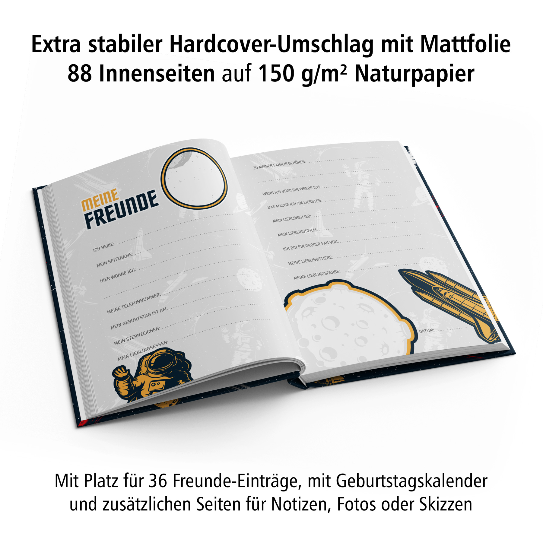 itenga Freundebuch Weltraum DIN A5, 88 Seiten 150g Natur...