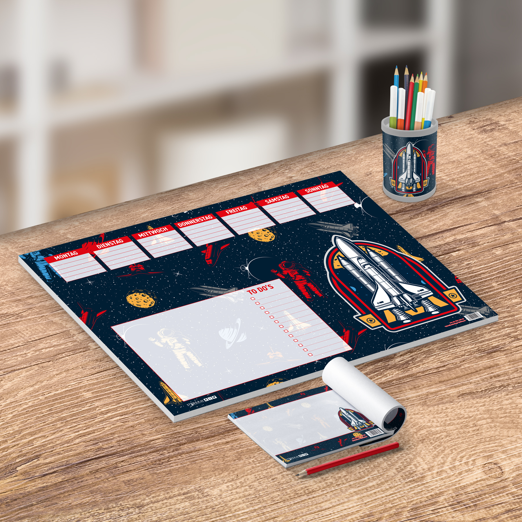 itenga Schreibtisch-Set Weltraum 3-teilig Schreibtischun...