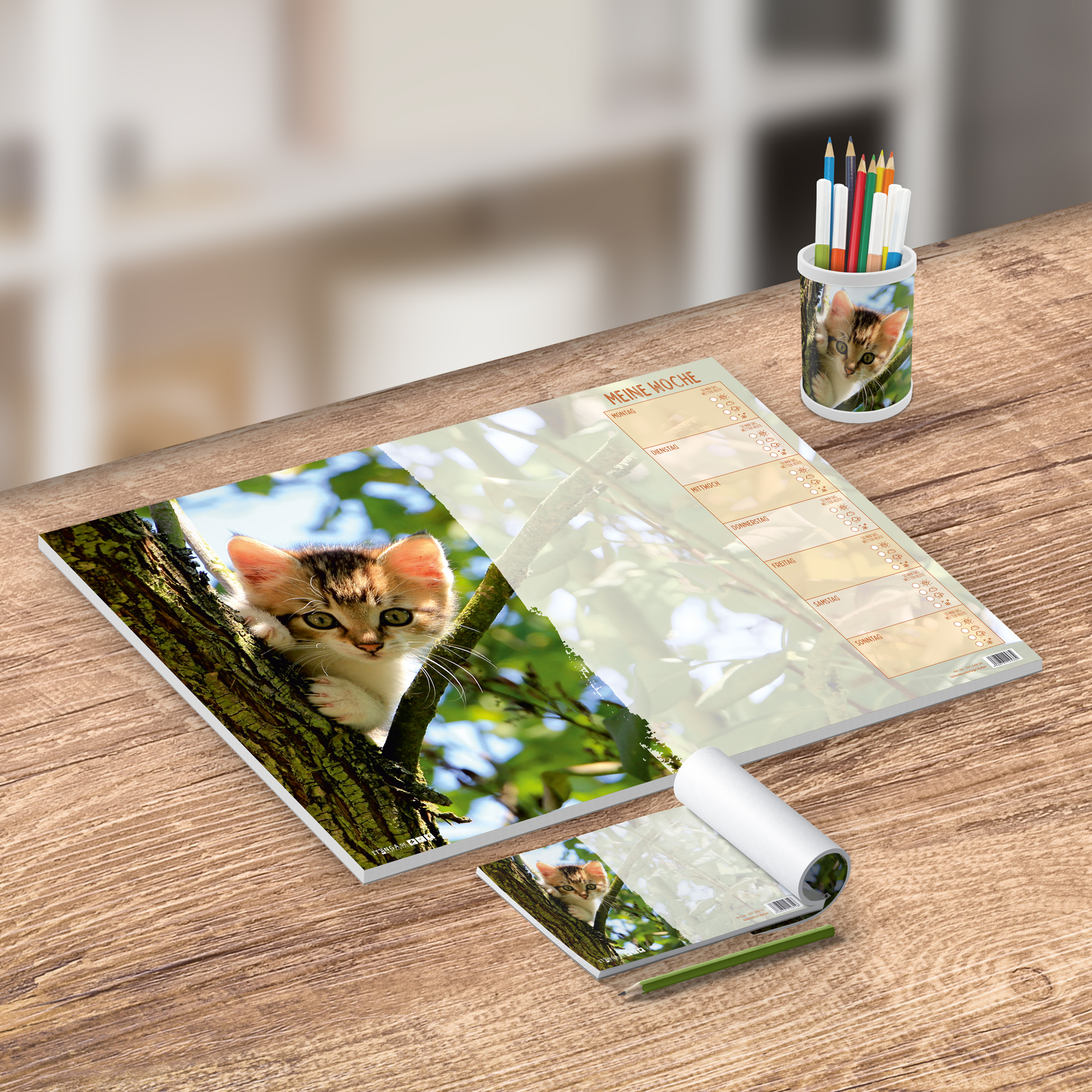 itenga Schreibtisch-Set Katze 3-teilig Schreibtischunter...