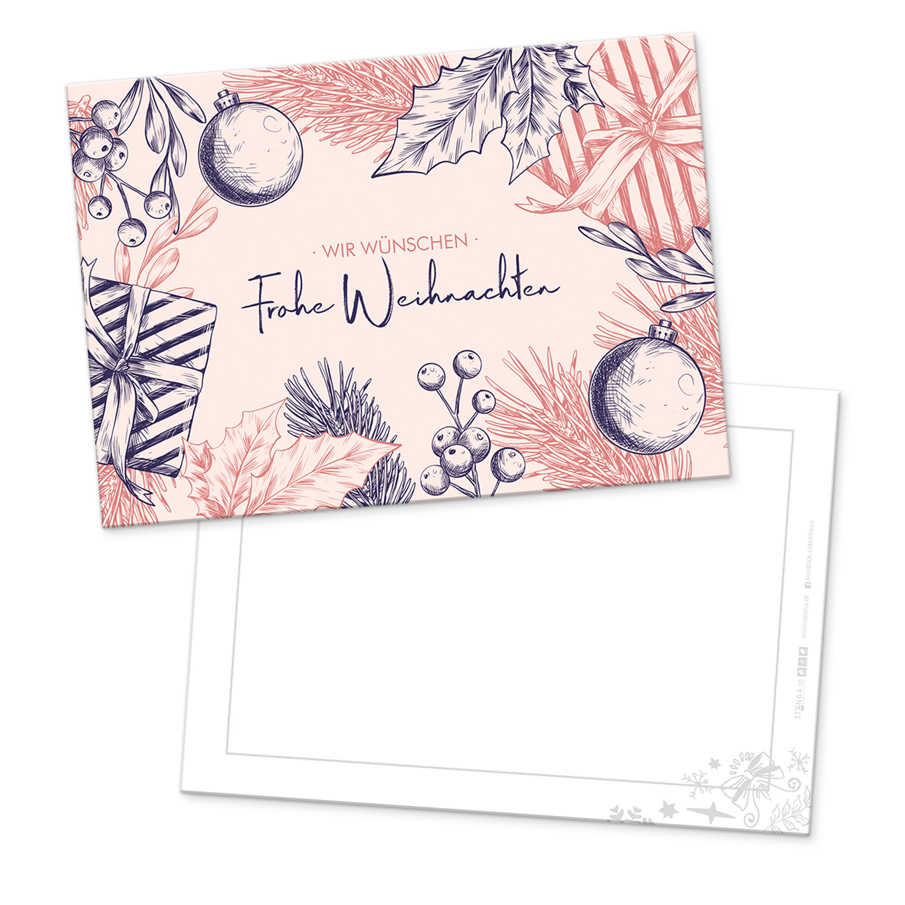 itenga 12 x Postkarte Gru�karte Frohe Weihnachten Zweige...