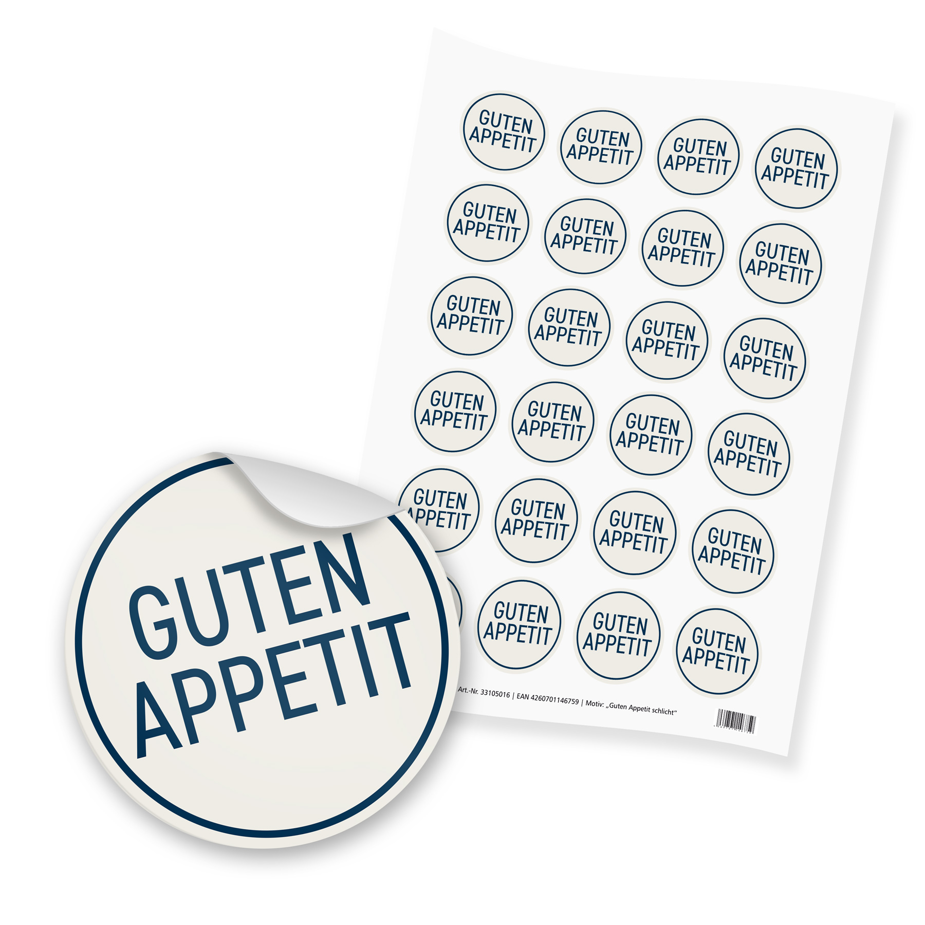 itenga 24x Sticker Guten Appetit Schlicht dunkelblau bei...
