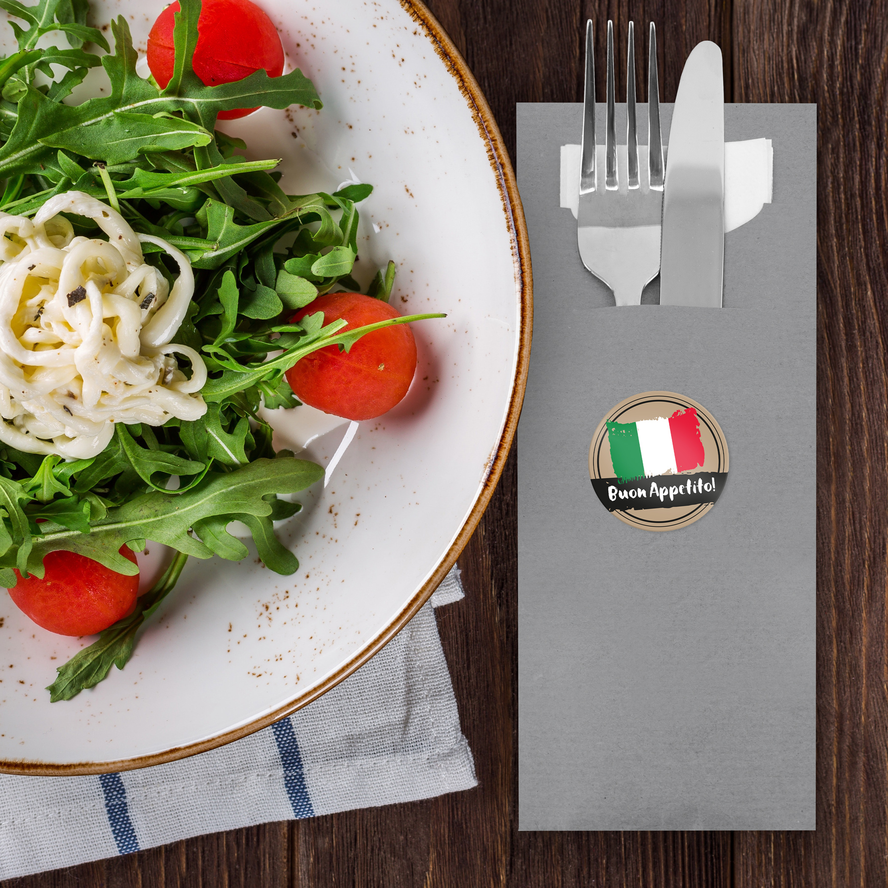 itenga 24x Bestecktasche GRAU + Aufkleber Buon Appetito ...