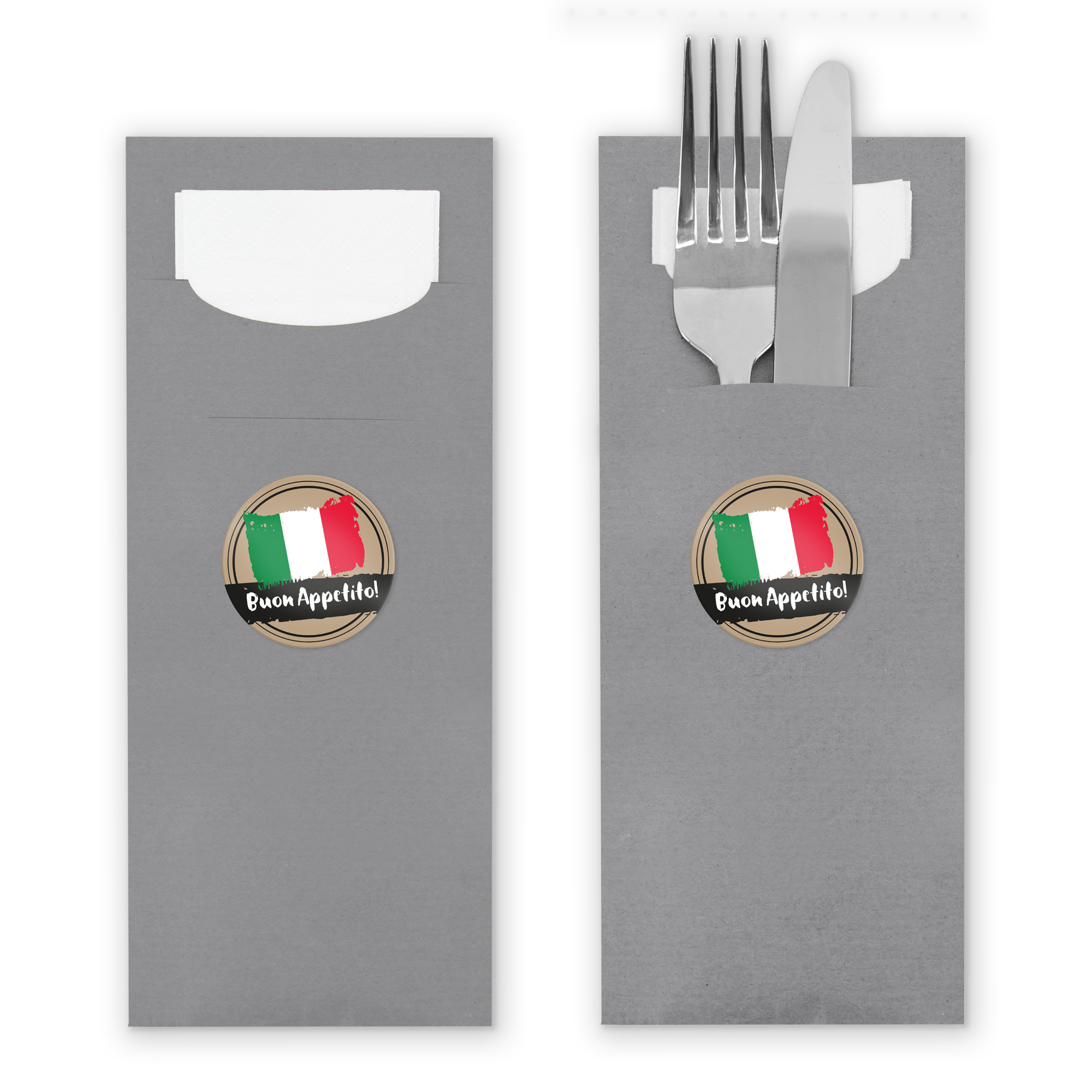 itenga 24x Bestecktasche GRAU + Aufkleber Buon Appetito ...