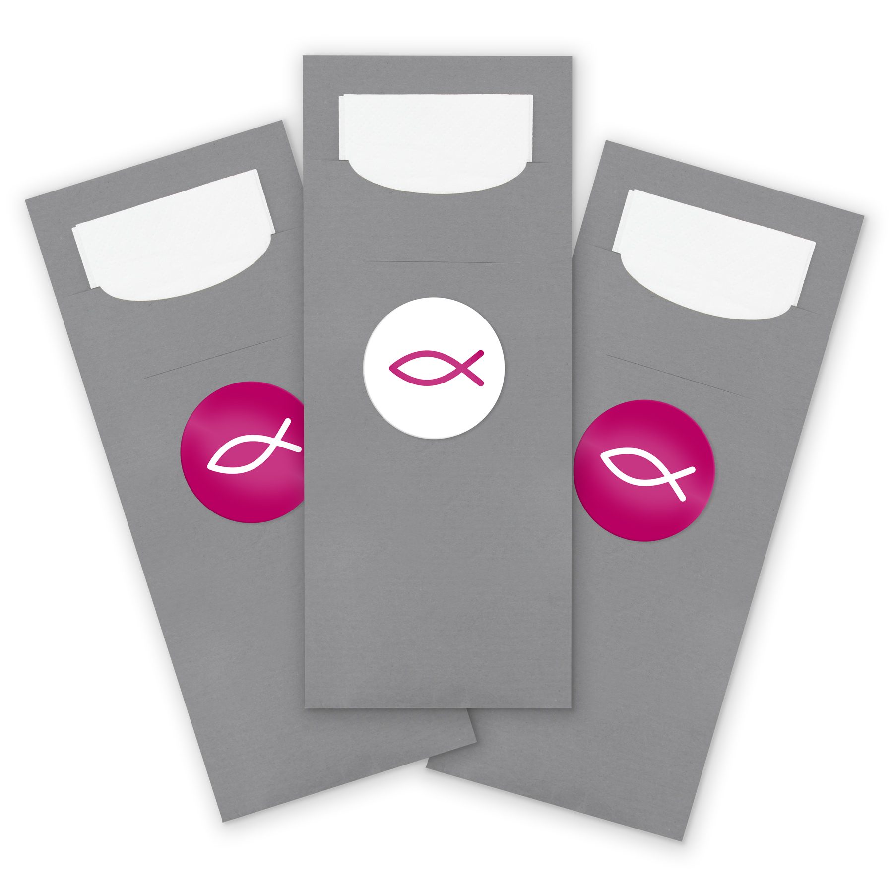 itenga 24x Bestecktasche GRAU + Aufkleber Fisch pink (Mo...