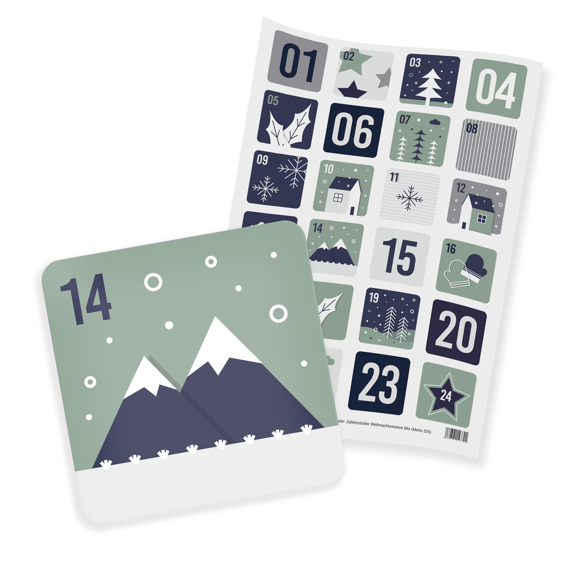 Zahlensticker Z55 Weihnachtsmotive Mix 1-24 Blau / Gr�n ...