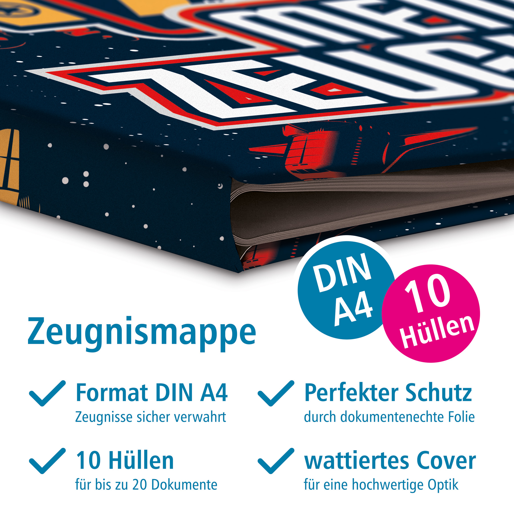 itenga Zeugnismappe Motiv Weltraum DIN A4 wattierter Ein...