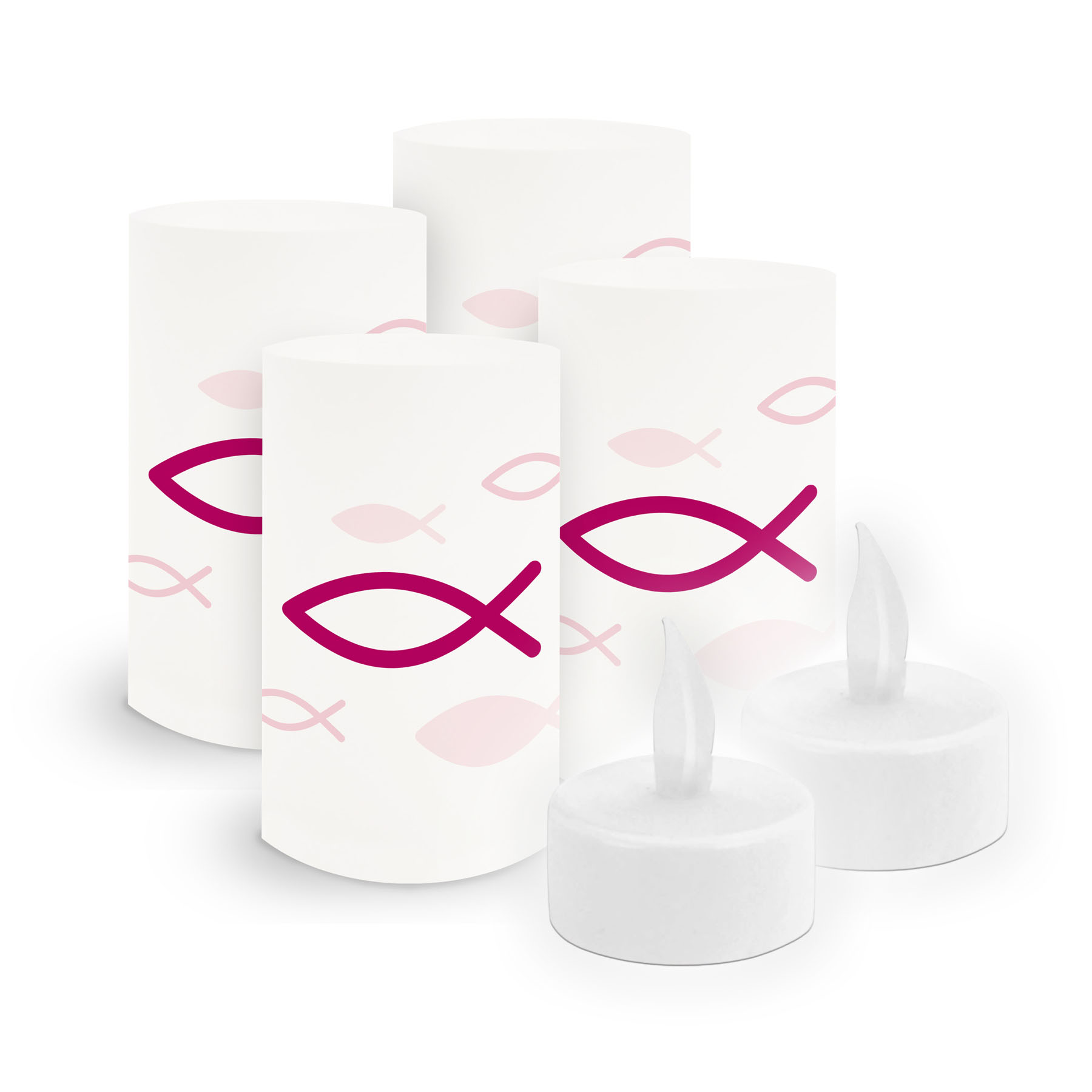 Set itenga 6x Windlicht klein Fisch pink mit Teelicht