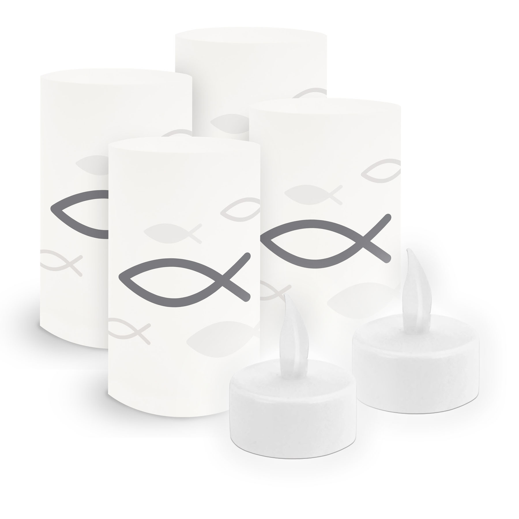 Set itenga 6x Windlicht klein Fisch grau mit Teelicht