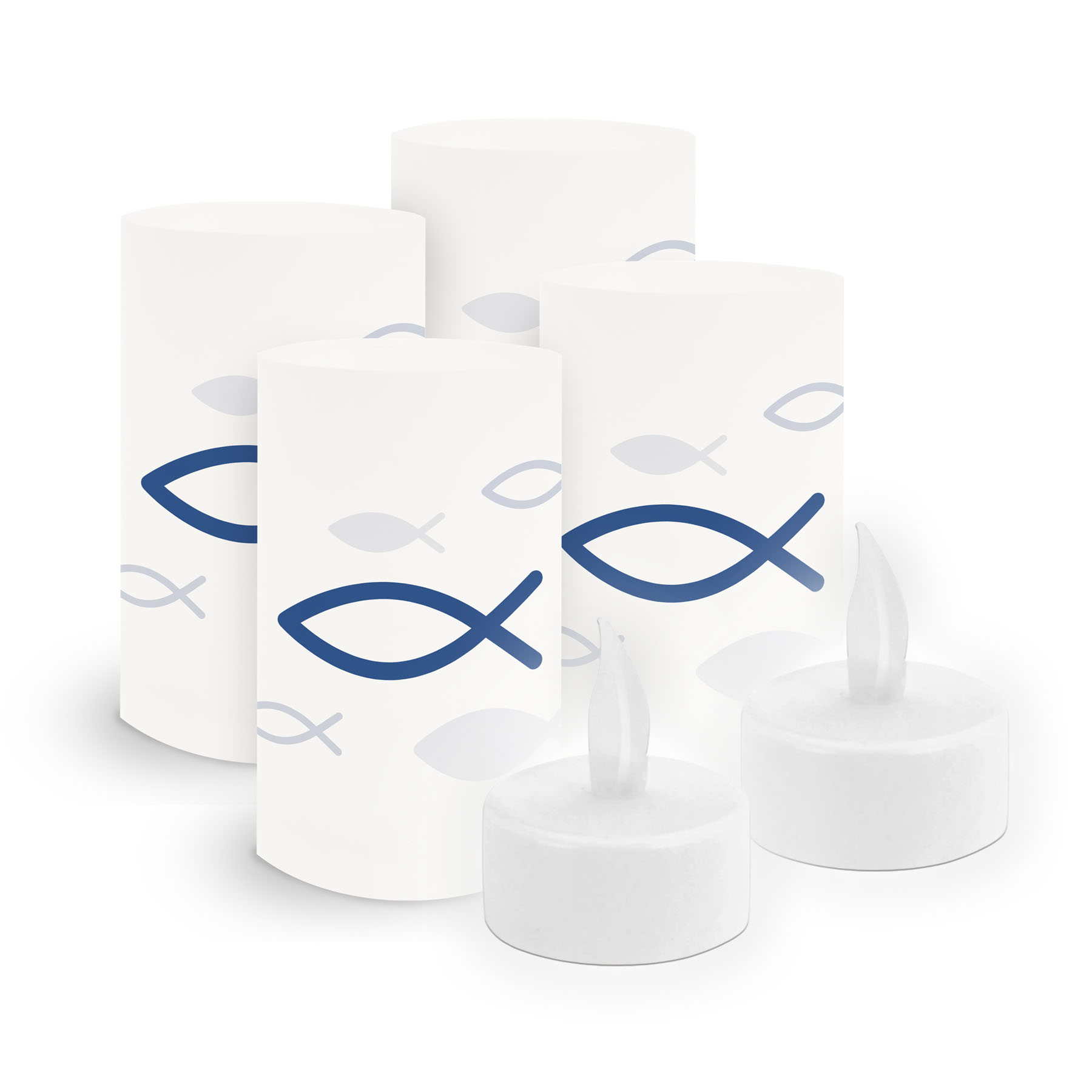 Set itenga 6x Windlicht klein Fisch blau mit Teelicht
