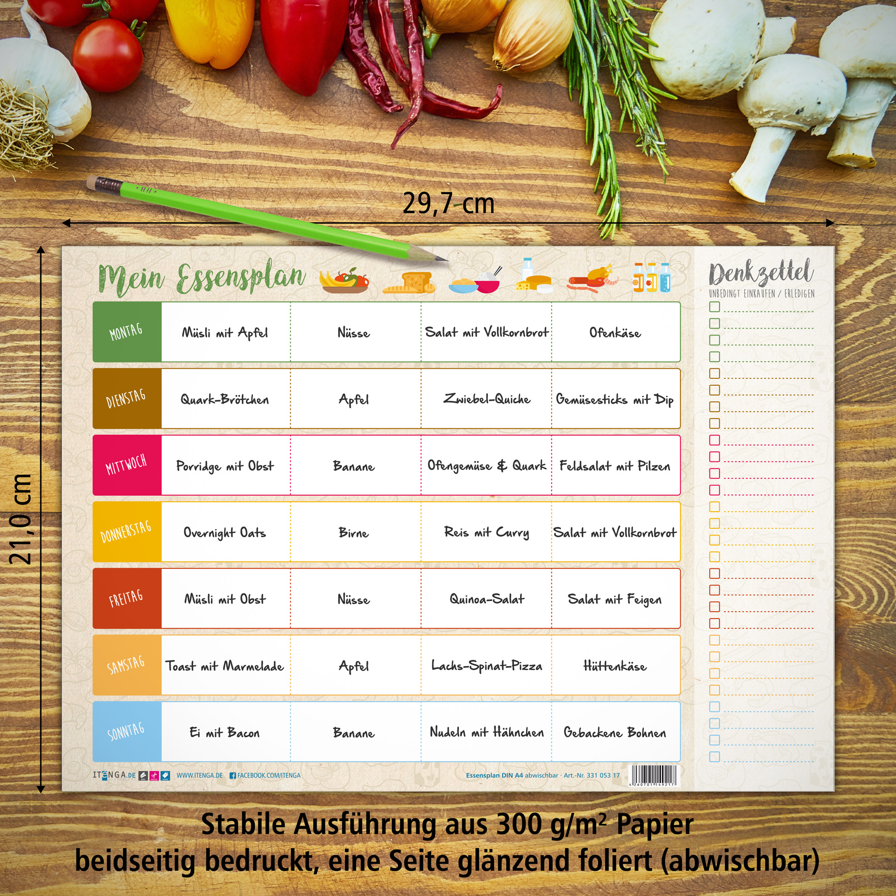 itenga Essensplan DIN A4 abwischbar Foodplanner Mealplanner