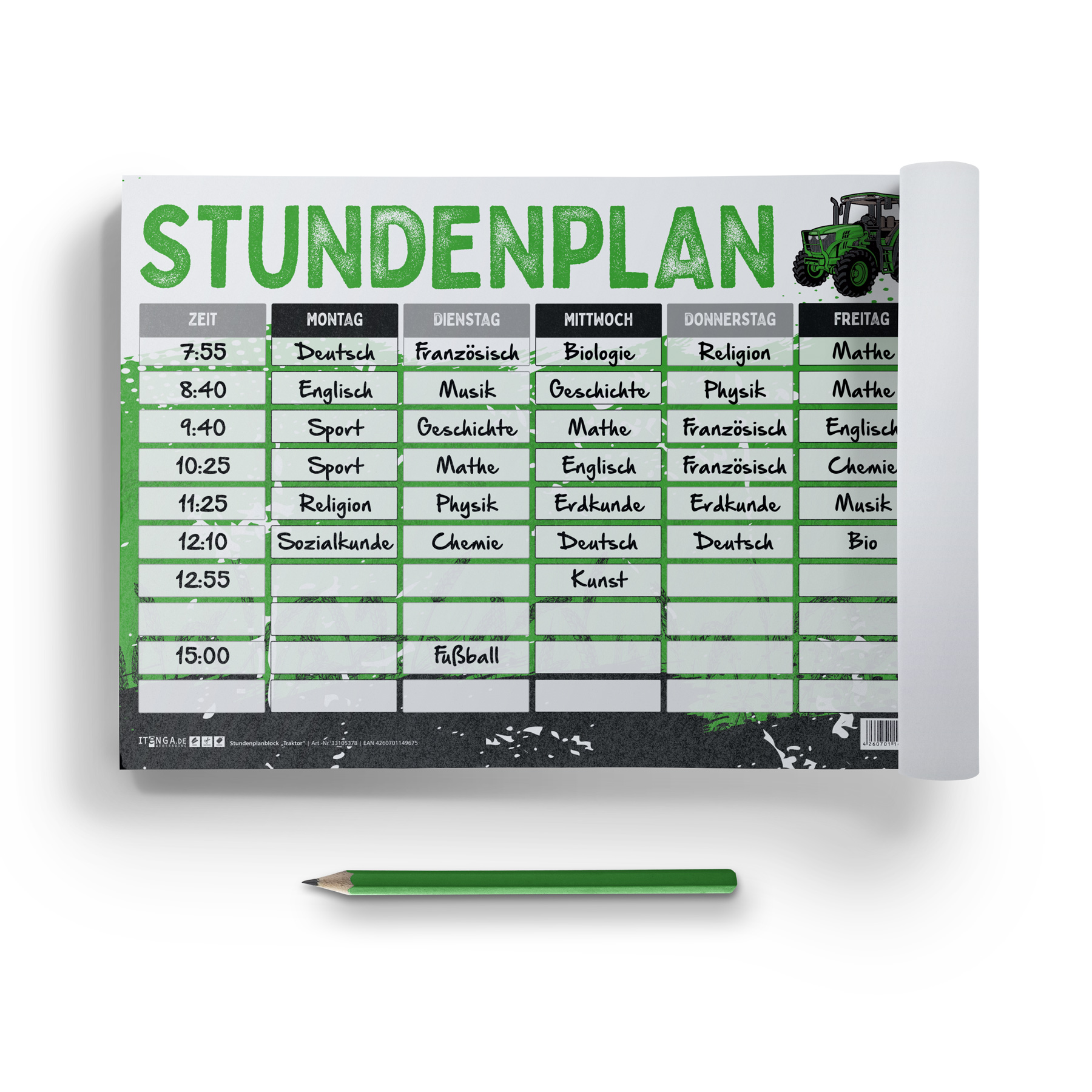 itenga Stundenplan Block 25 Blatt Motiv TRAKTOR DIN A4