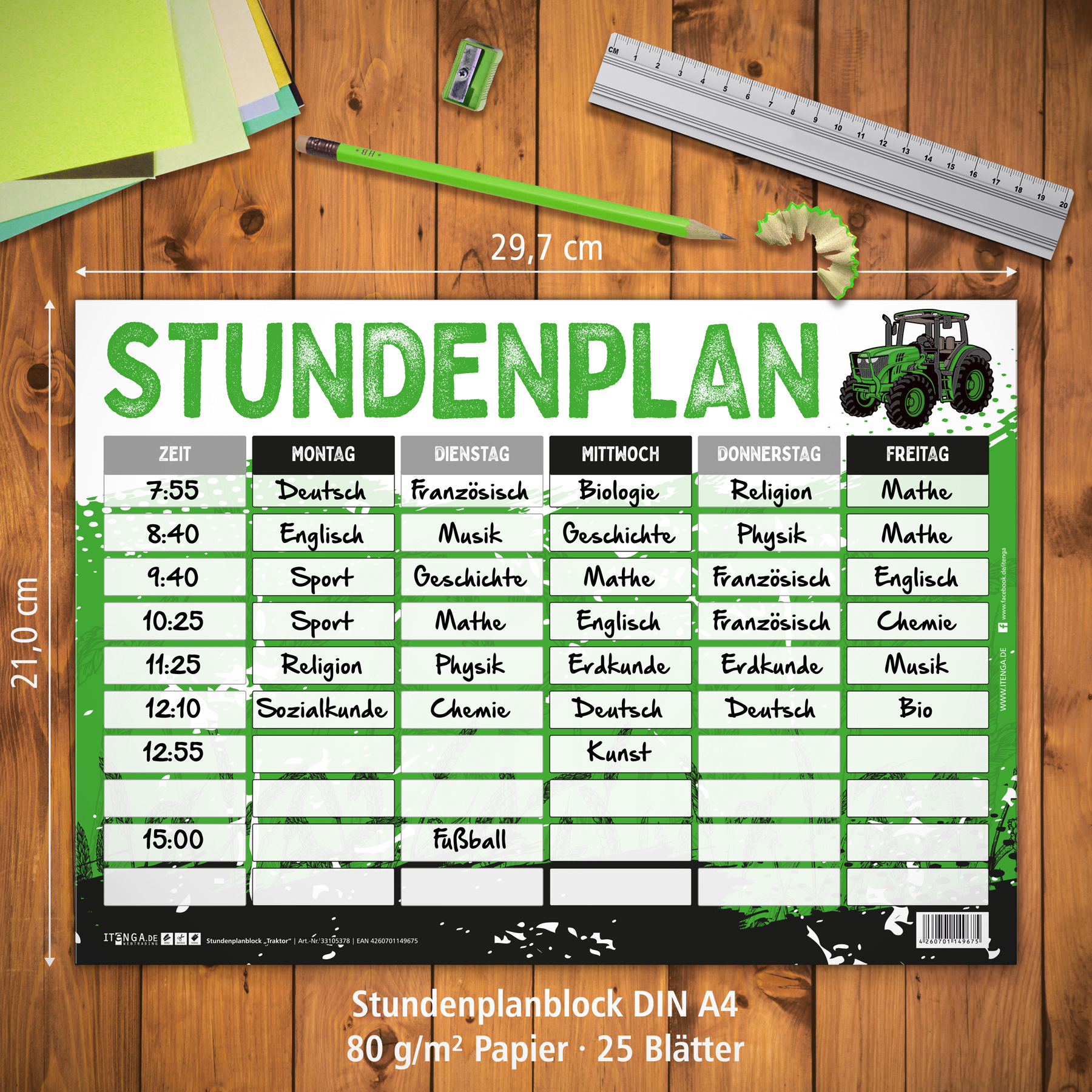 itenga Stundenplan Block 25 Blatt Motiv TRAKTOR DIN A4