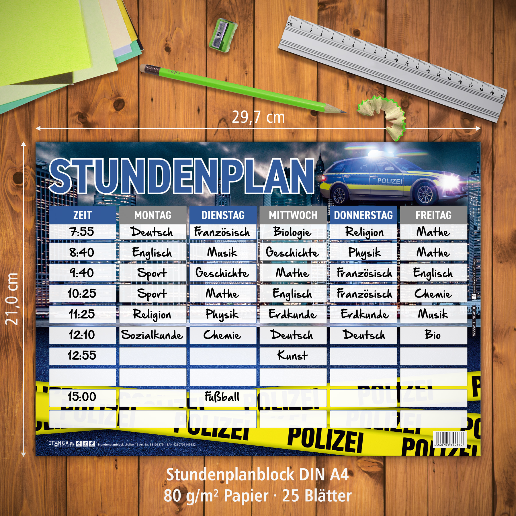 itenga Stundenplan Block 25 Blatt Motiv POLIZEI DIN A4