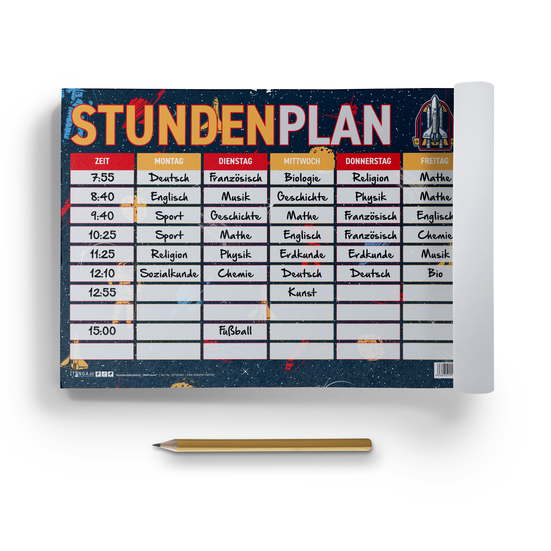 itenga Stundenplan Block 25 Blatt Motiv WELTRAUM DIN A4