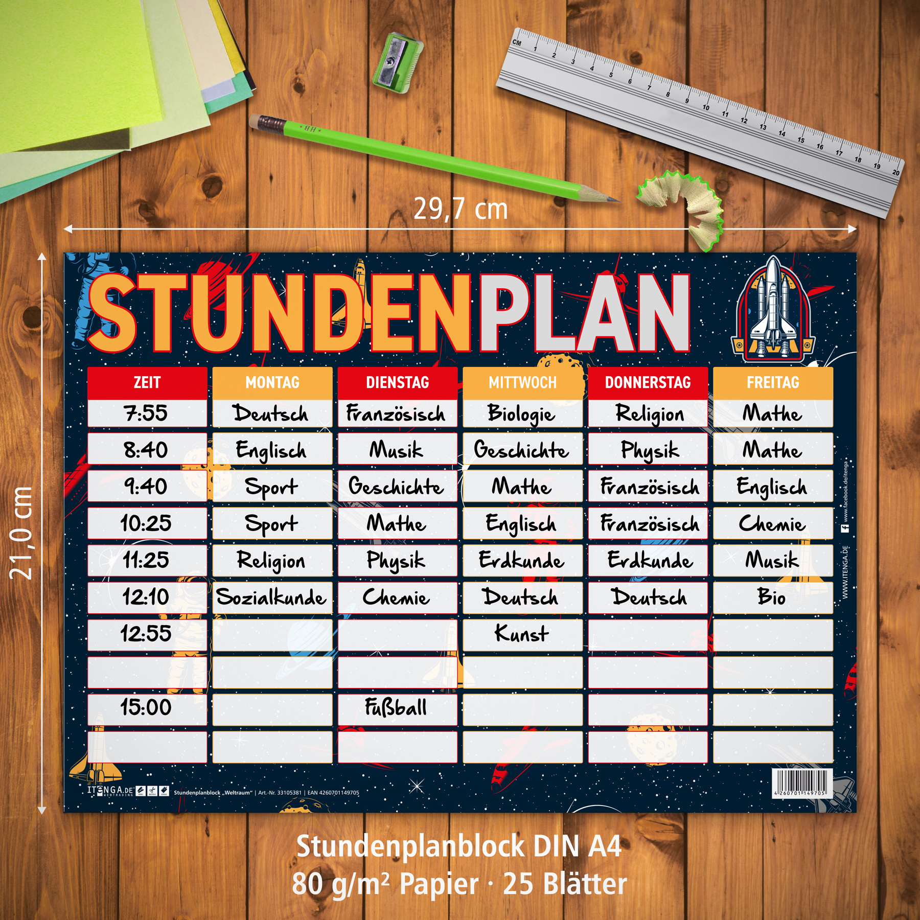 itenga Stundenplan Block 25 Blatt Motiv WELTRAUM DIN A4