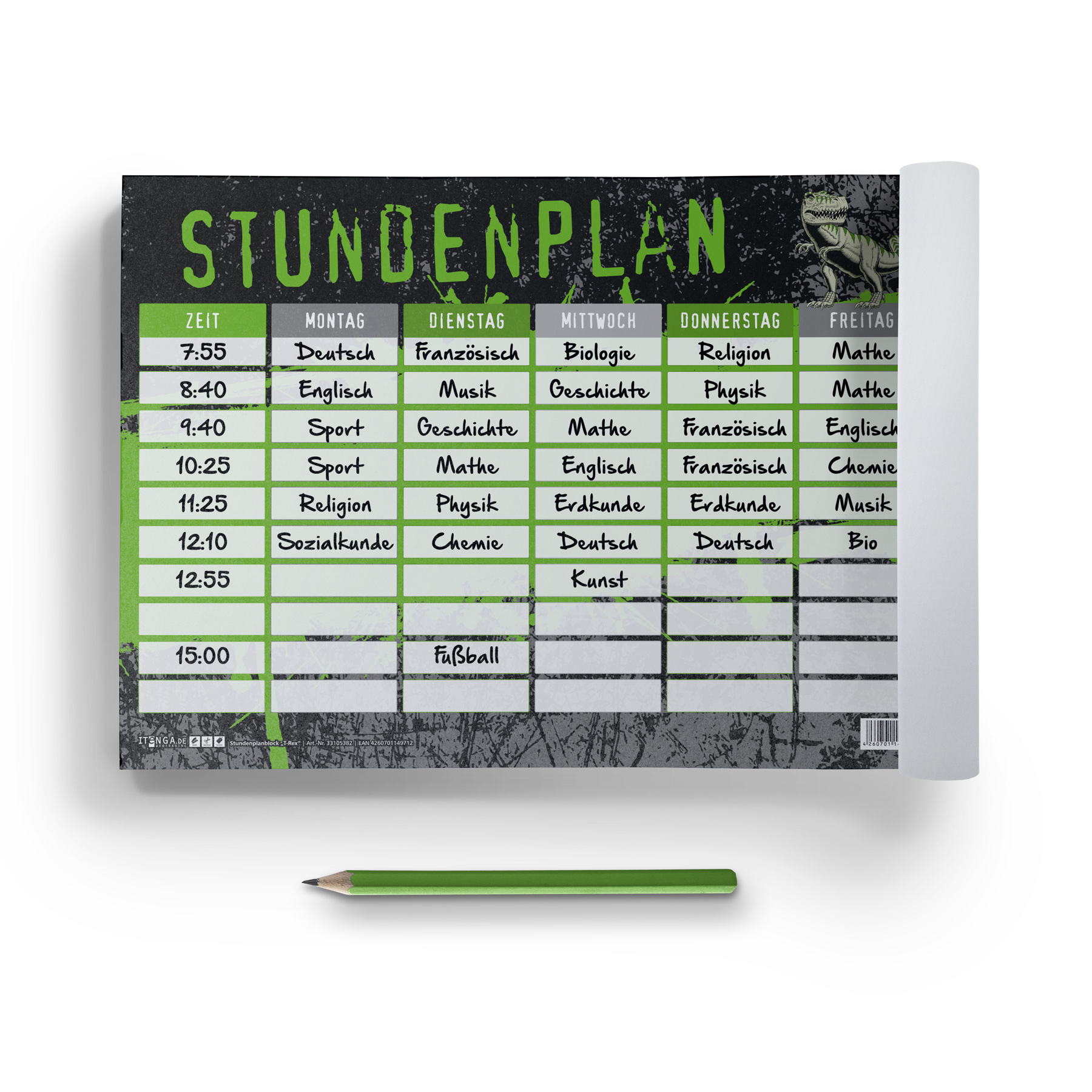 itenga Stundenplan Block 25 Blatt Motiv T-REX Dinosaurie...