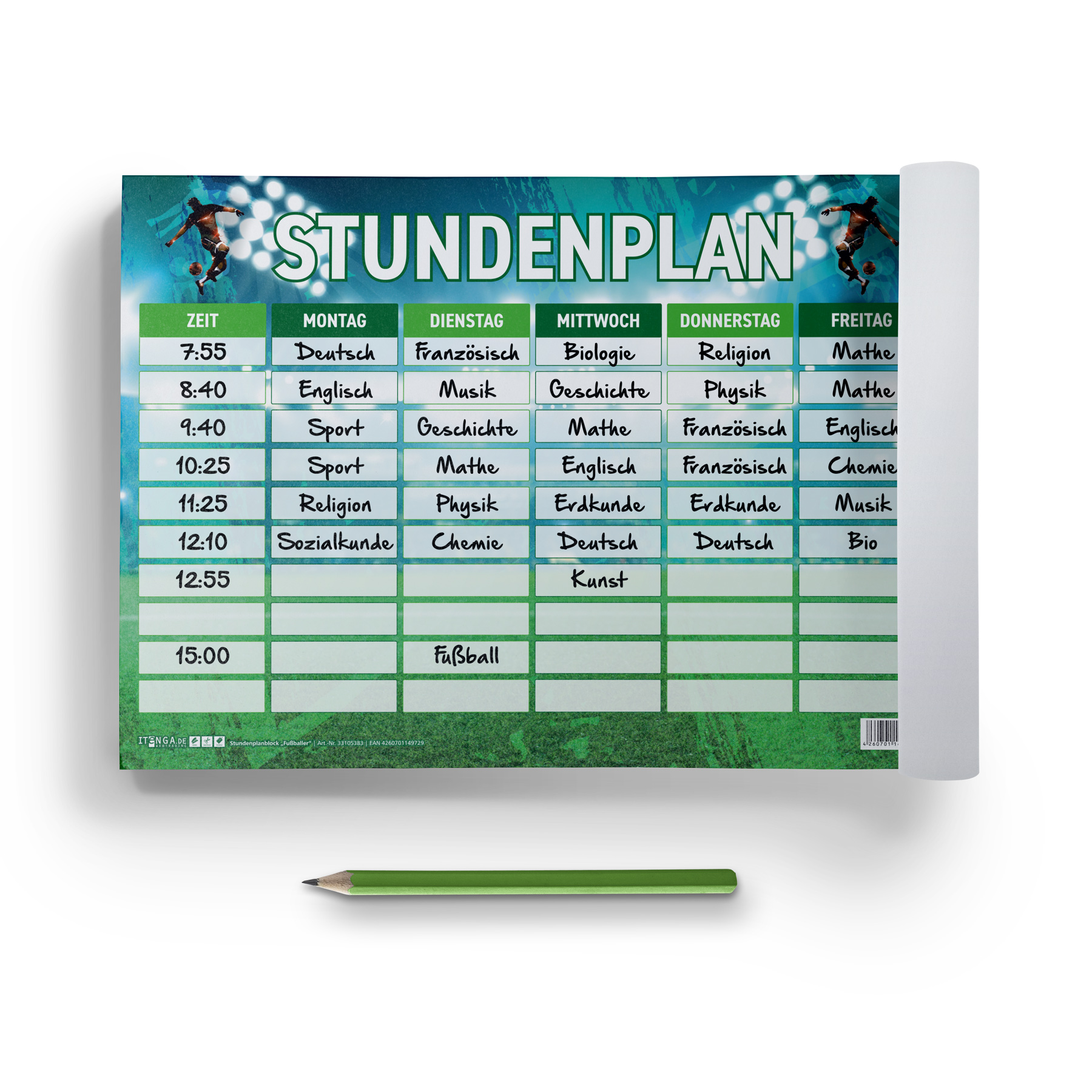 itenga Stundenplan Block 25 Blatt Motiv Fu�ball DIN A4