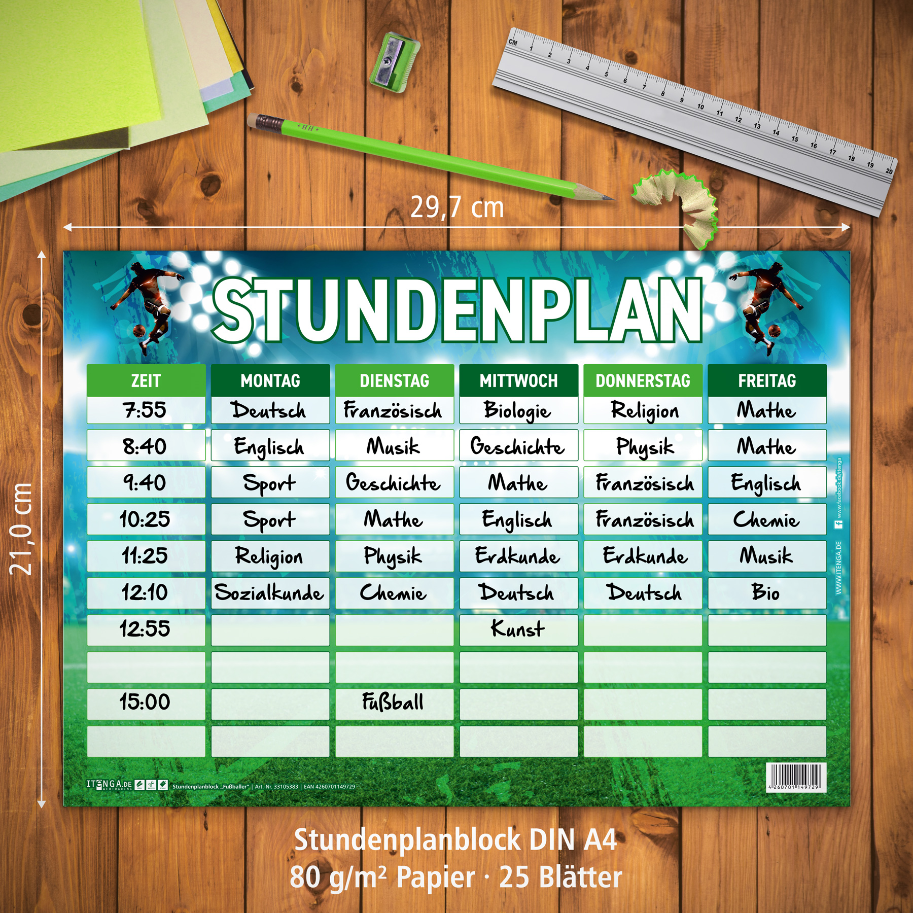 itenga Stundenplan Block 25 Blatt Motiv Fu�ball DIN A4