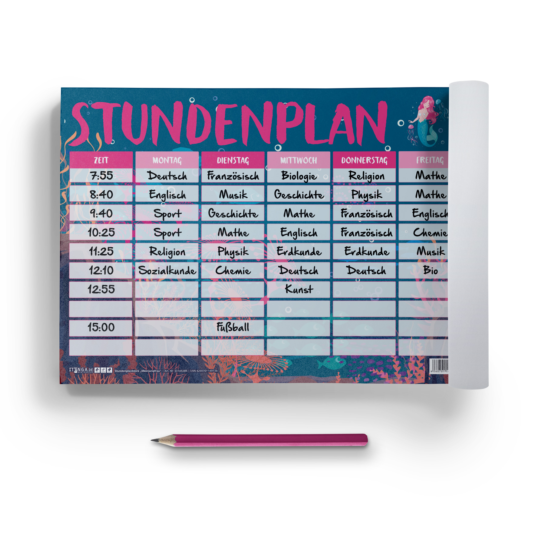 itenga Stundenplan Block 25 Blatt Motiv Meerjungfrau DIN A4