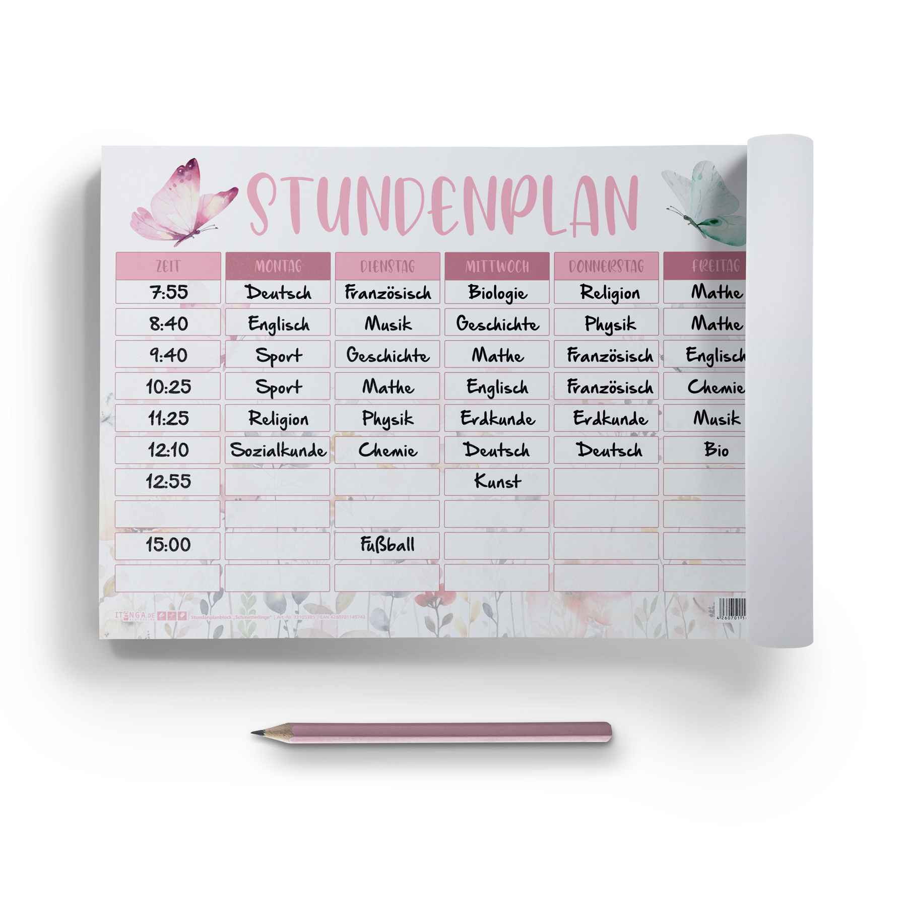 itenga Stundenplan Block 25 Blatt Motiv Schmetterling DI...
