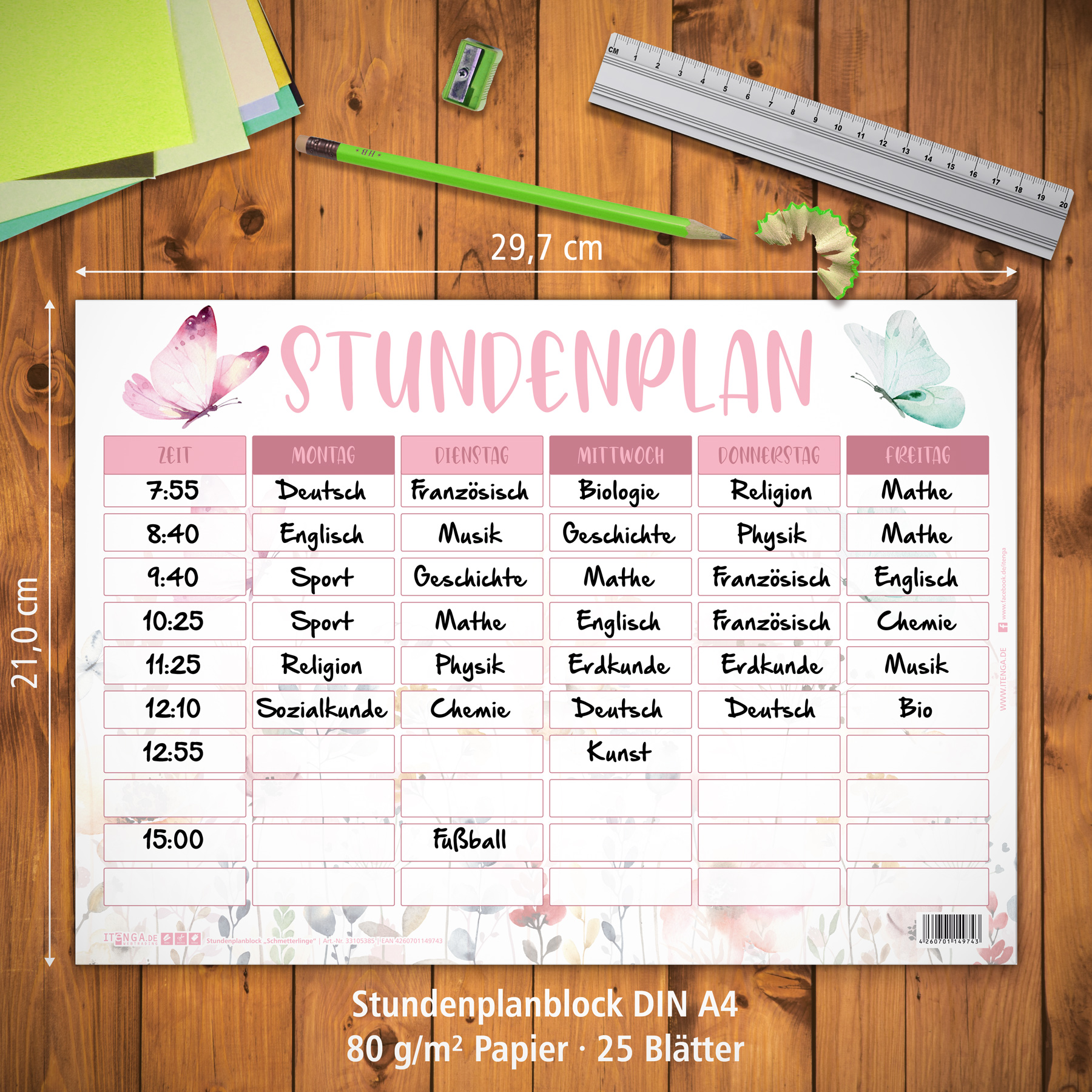 itenga Stundenplan Block 25 Blatt Motiv Schmetterling DI...