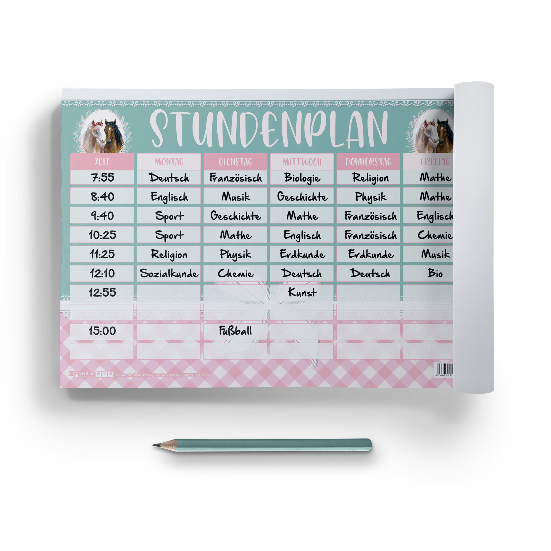 itenga Stundenplan Block 25 Blatt Motiv Pferde DIN A4