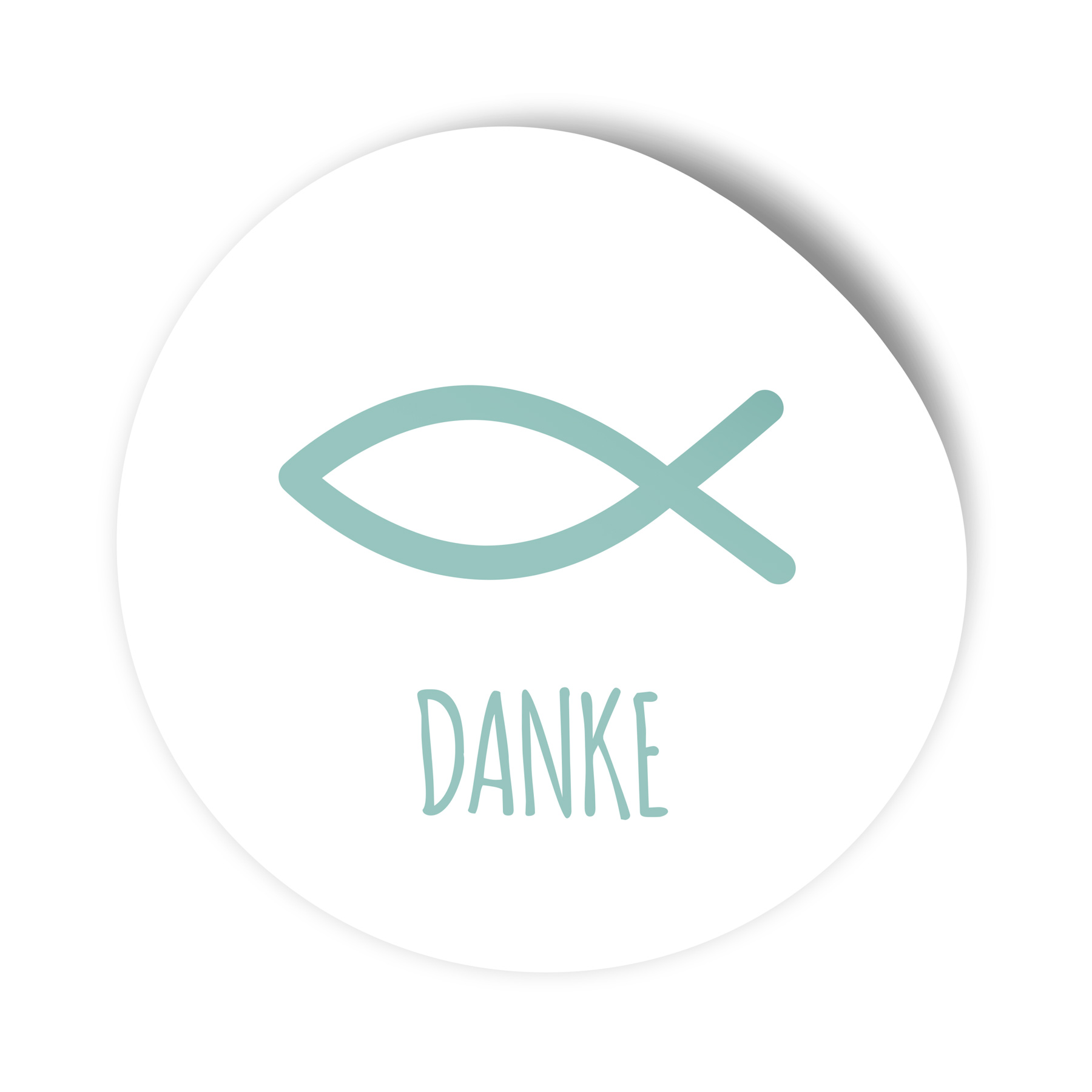 itenga 100x Sticker "Fisch Danke" t�rkis auf wei�em Hint...
