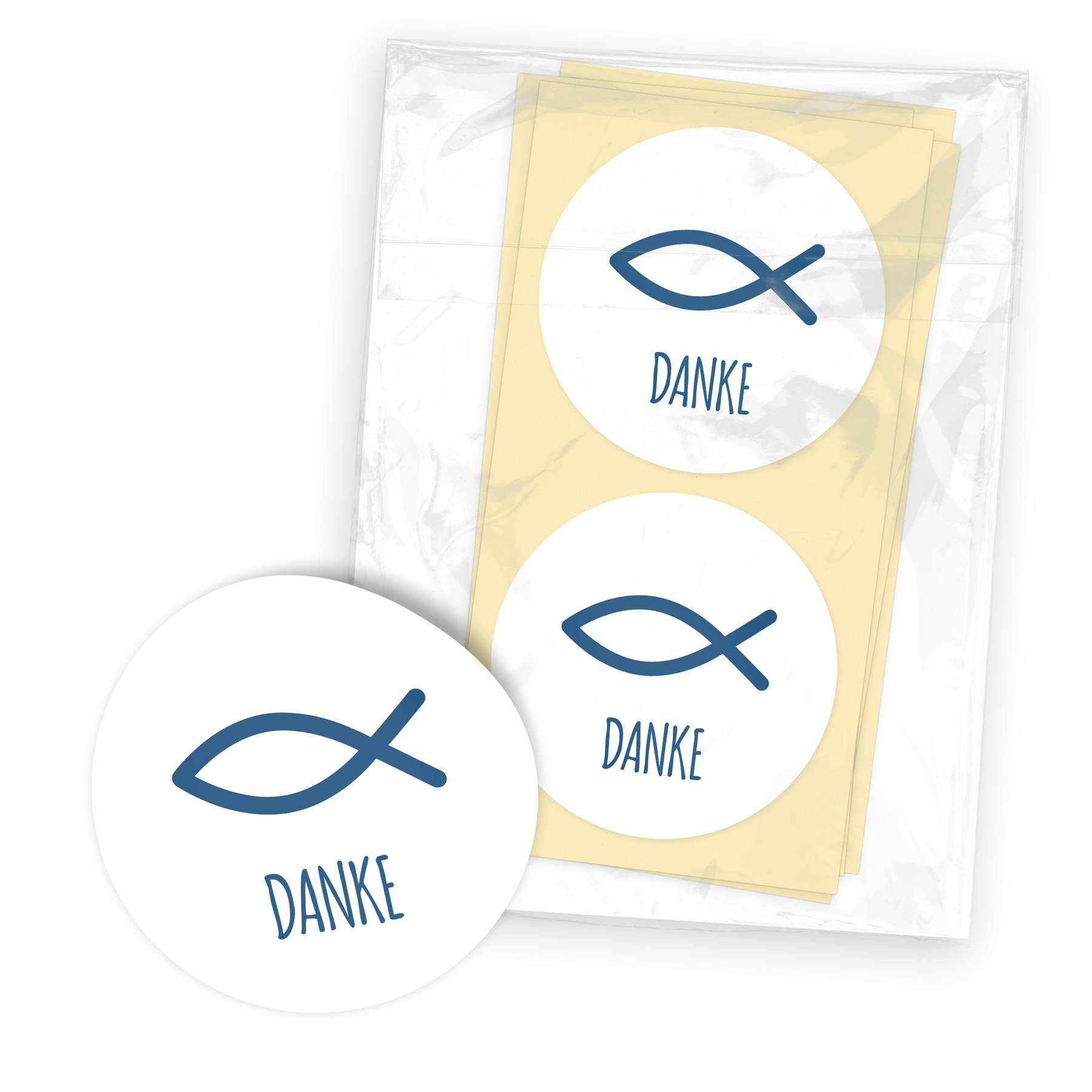 itenga 100x Sticker "Fisch Danke" dunkelblau auf wei�em ...