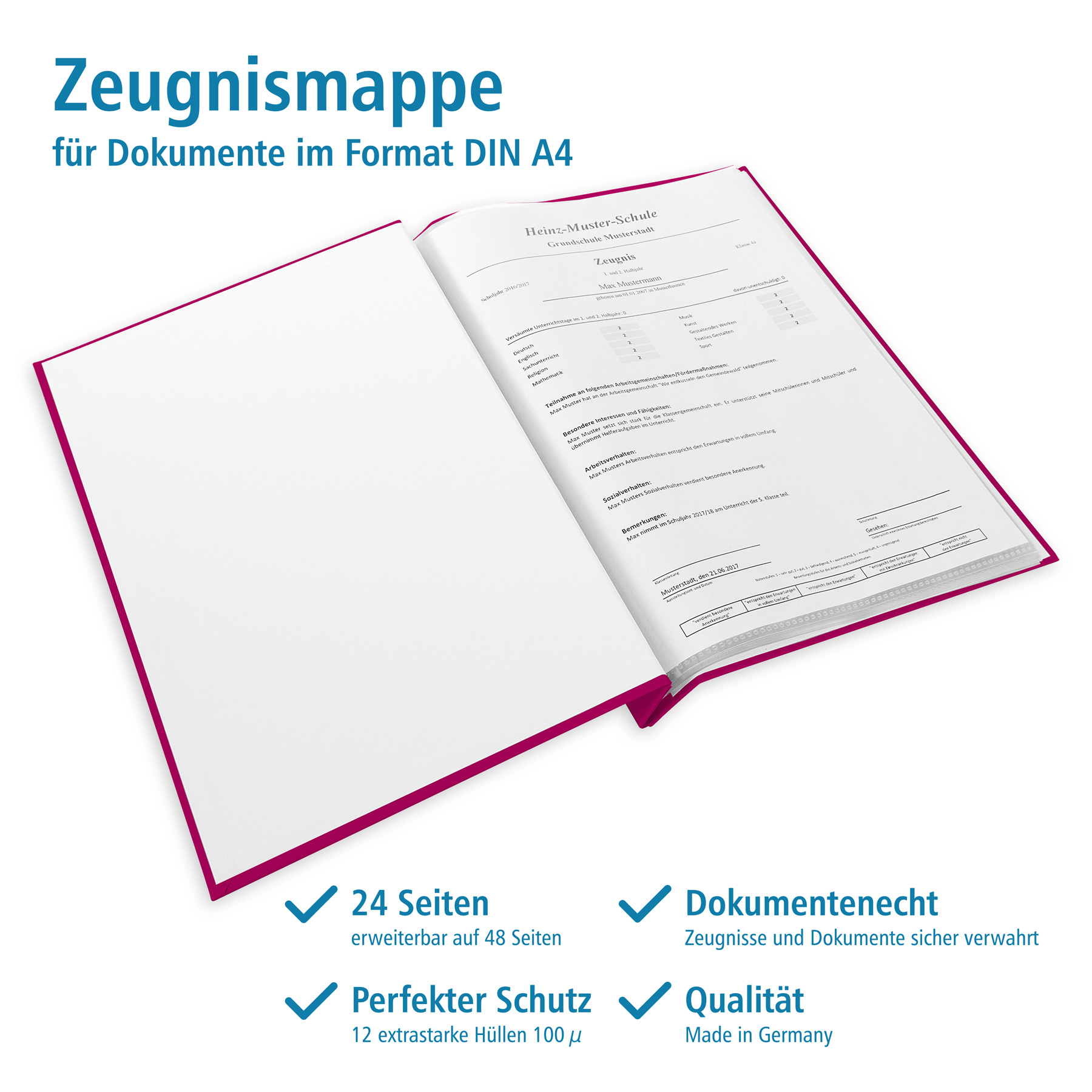 itenga Zeugnismappe A4 mit Schraubverschluss magenta pink