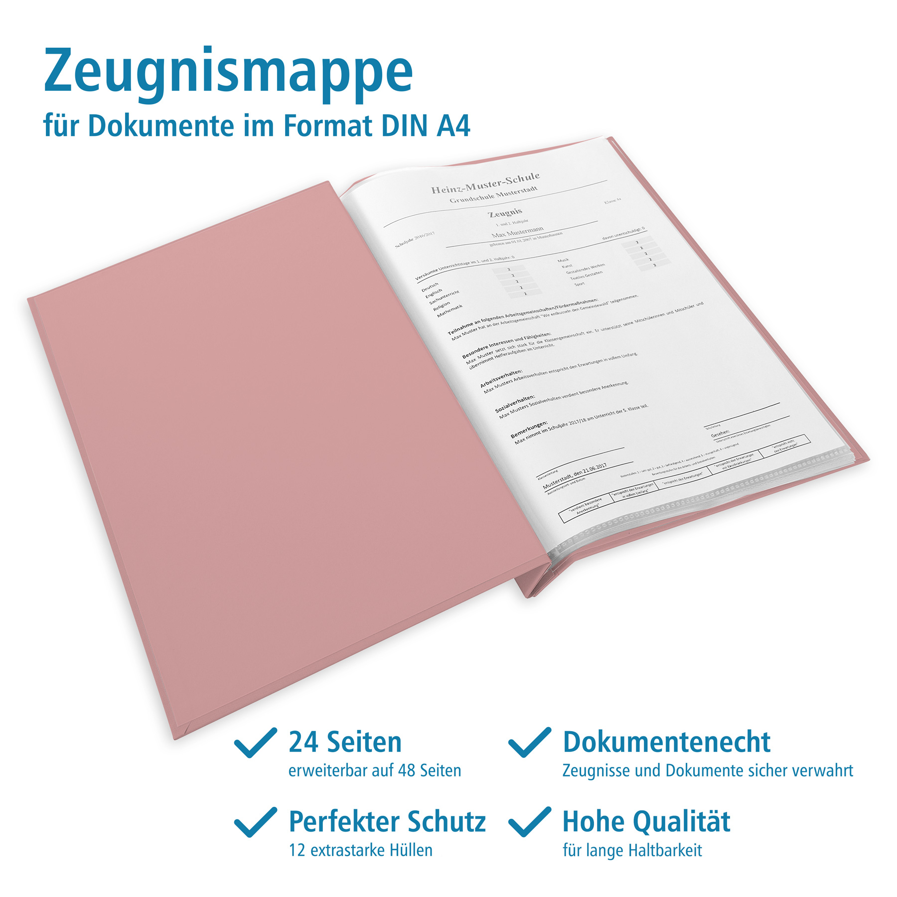itenga Zeugnismappe A4 mit Schraubverschluss pastell rosa