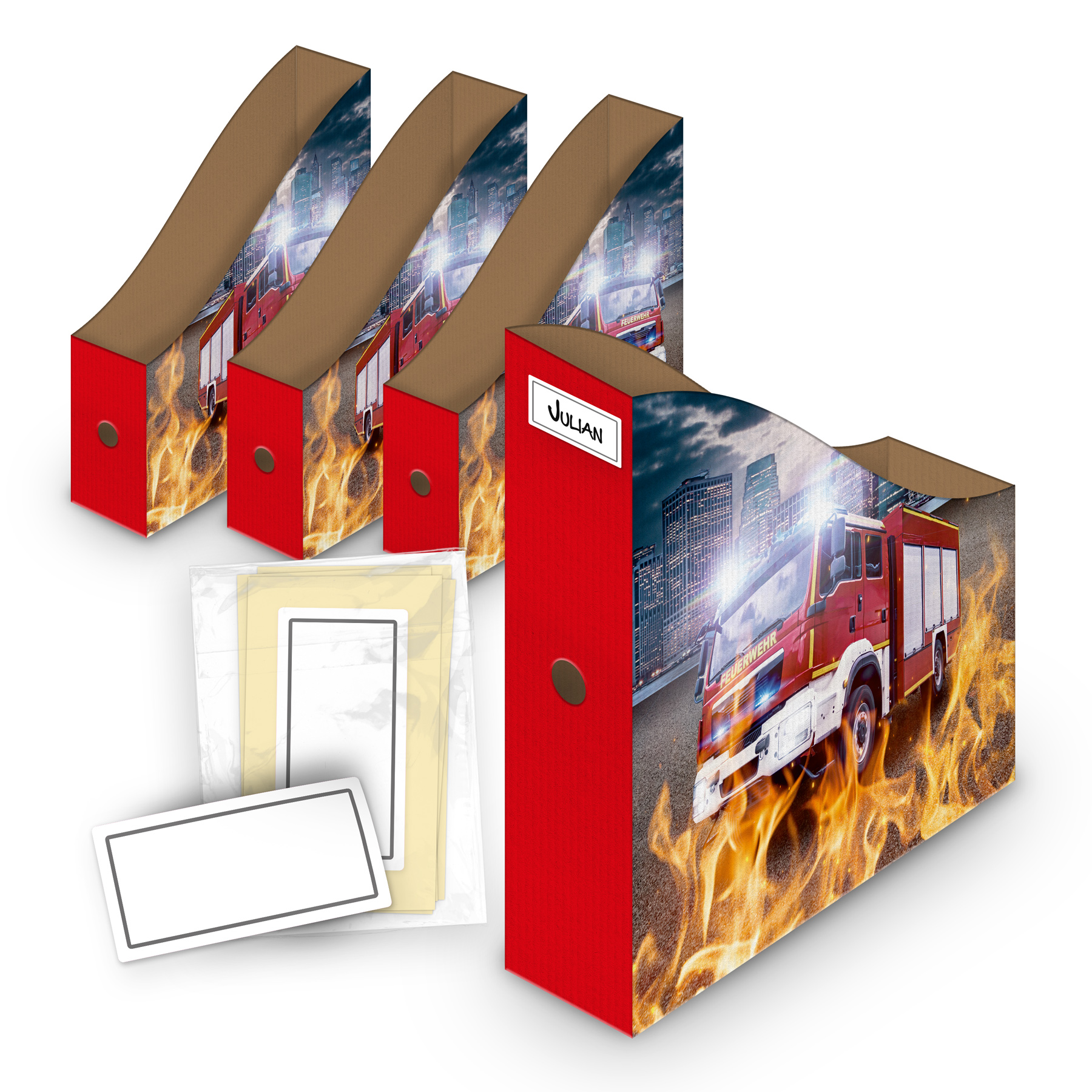 itenga 4er SET Wellpappe Stehsammler Feuerwehr f�r DIN A...