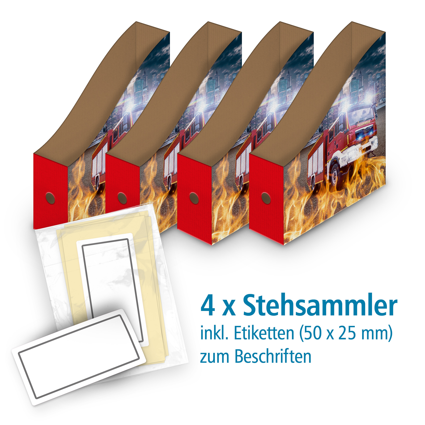 itenga 4er SET Wellpappe Stehsammler Feuerwehr f�r DIN A...