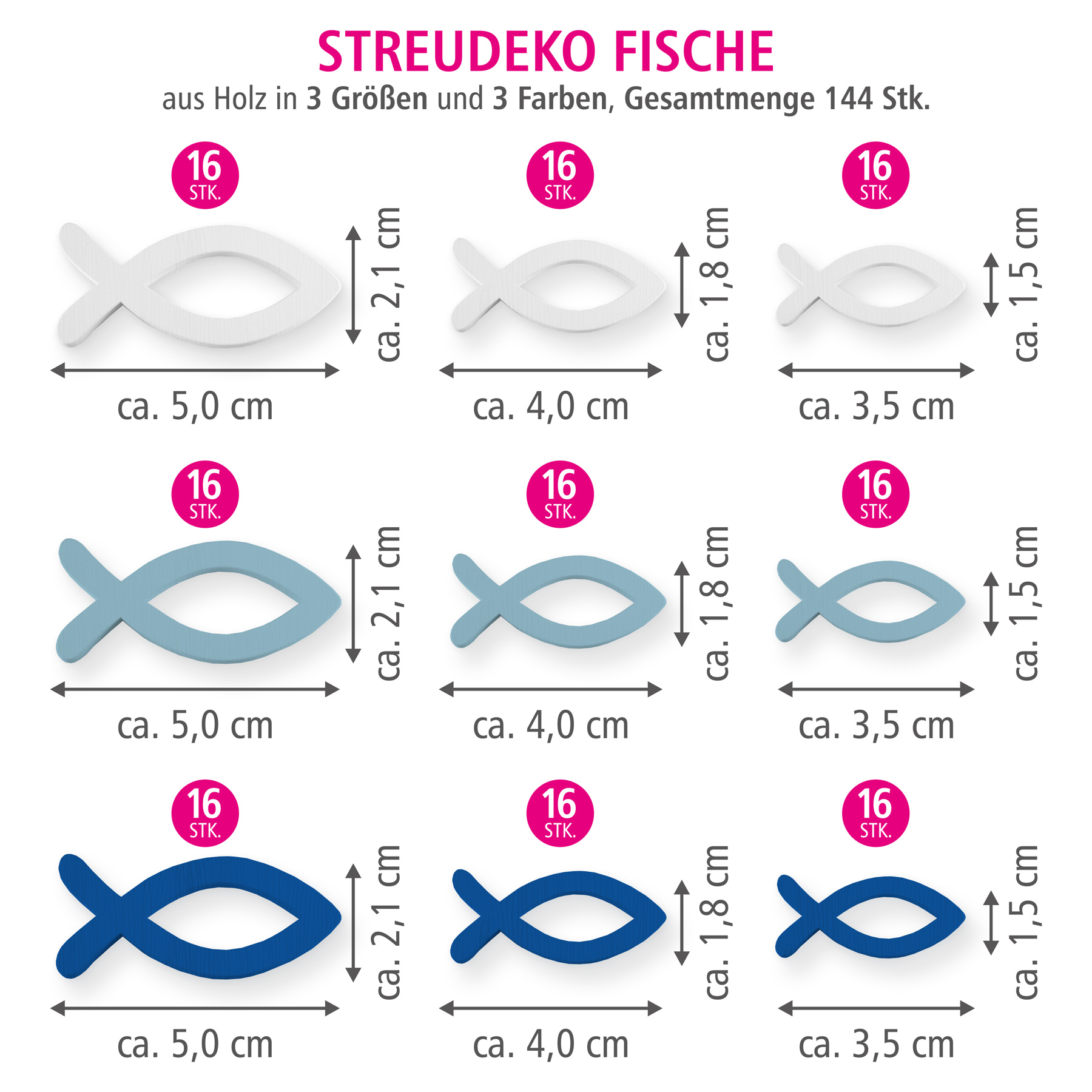 ITENGA Streudeko Fische 144er Pack aus Holz in 3 Gr��en ...