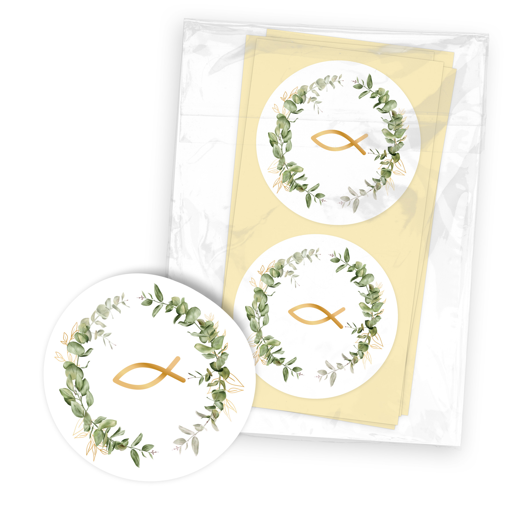 itenga 24x Sticker FISCH Eukalyptus (Motiv 227) 4cm