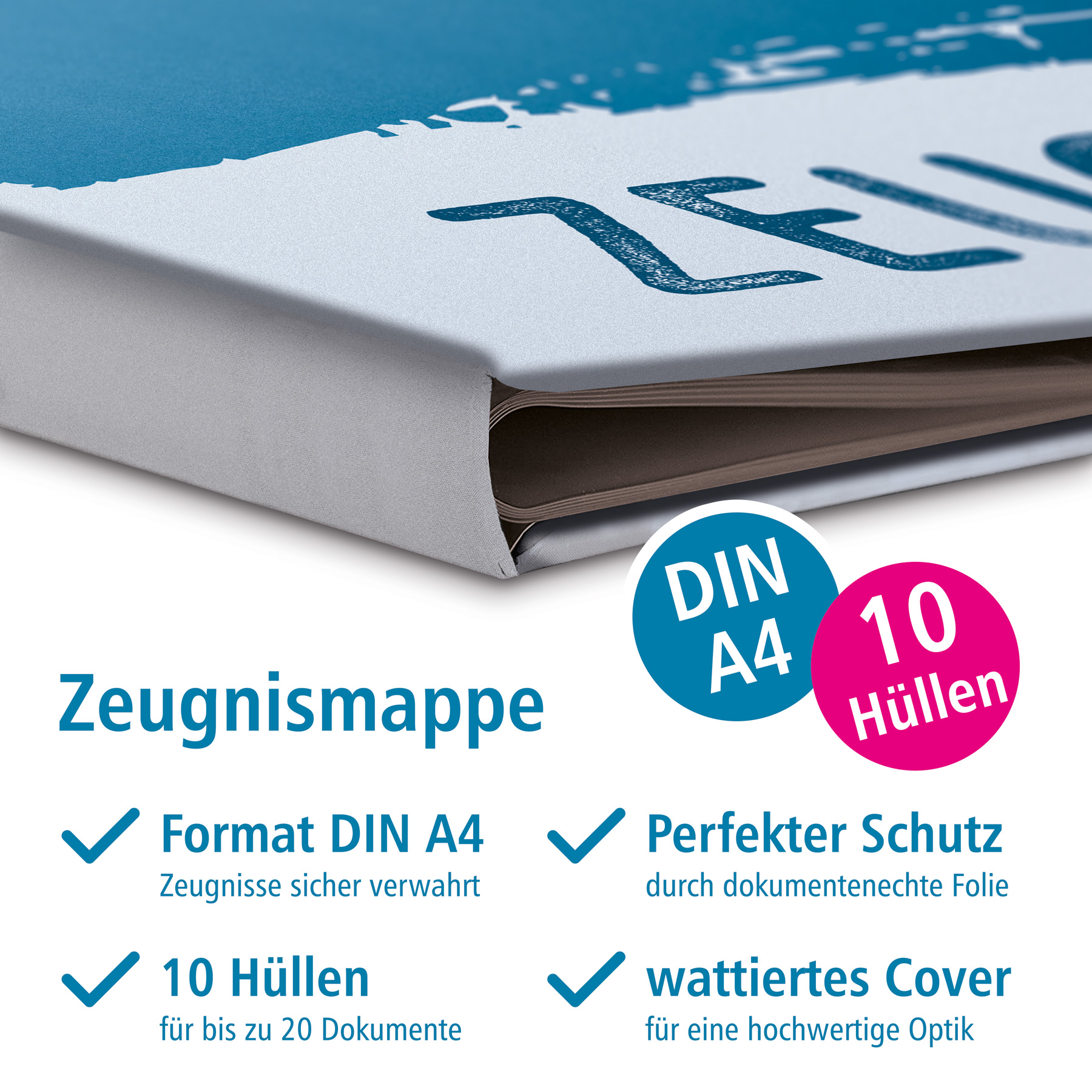 itenga Zeugnismappe Motiv Delfin DIN A4 wattierter Einband