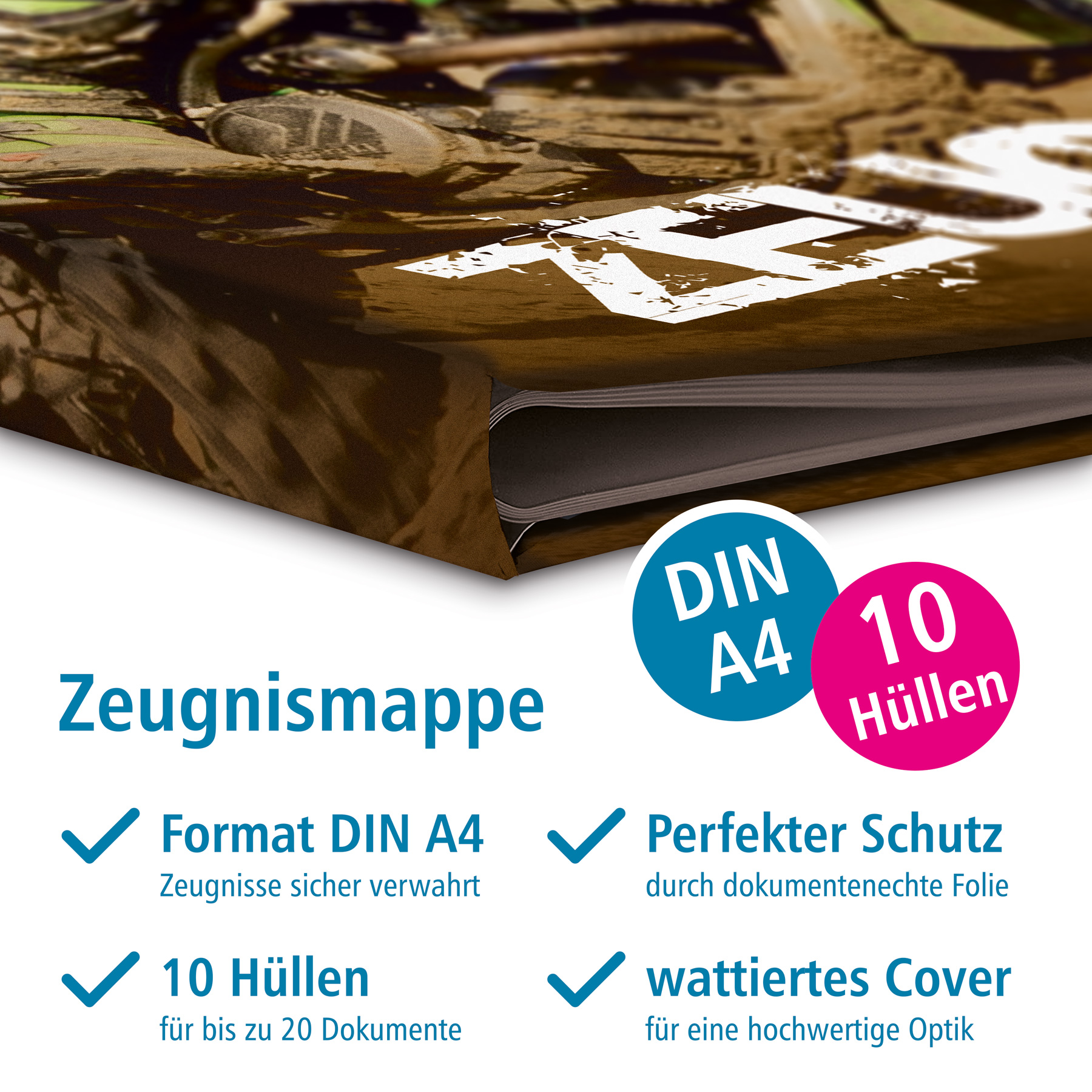 itenga Zeugnismappe Motiv Motocross DIN A4 wattierter Ei...