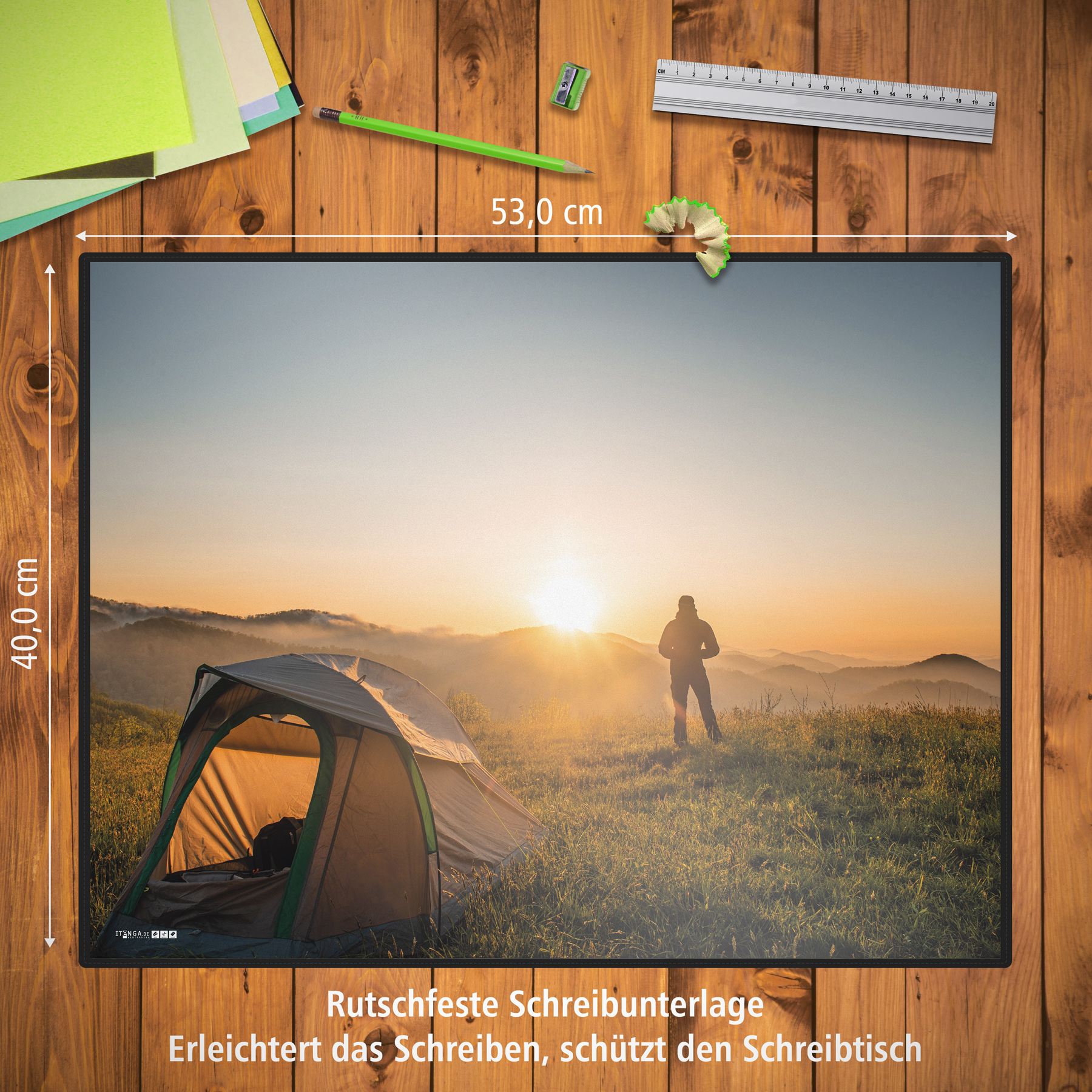 itenga Schreibunterlage V2 Motiv Outdoor Zelt und Berge ...