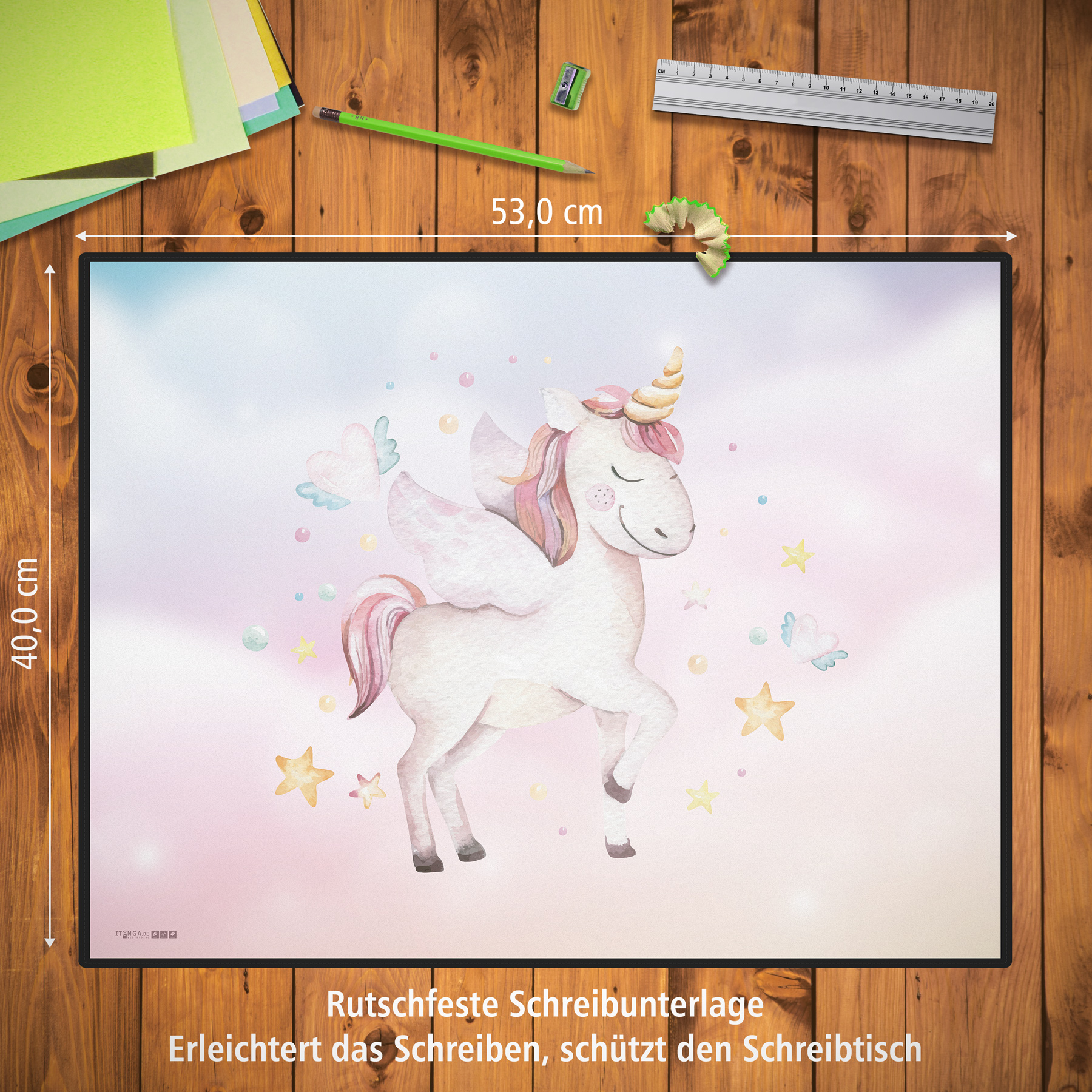 itenga Schreibunterlage V2 Motiv Einhorn Wasserfarben 40...