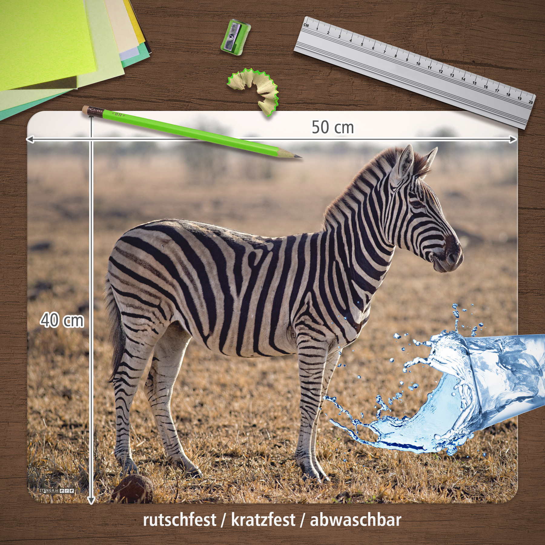 itenga Deluxe Schreibtischunterlage Zebra 50x40cm Kunst...