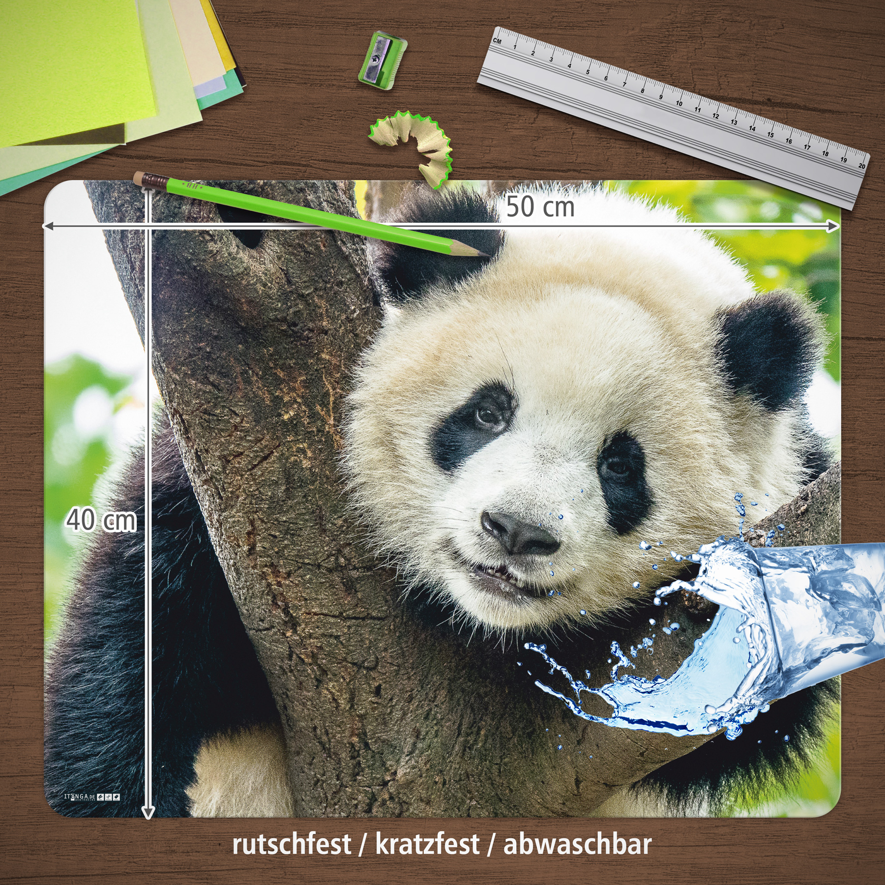 itenga Deluxe Schreibtischunterlage Panda 50x40cm  Kunst...