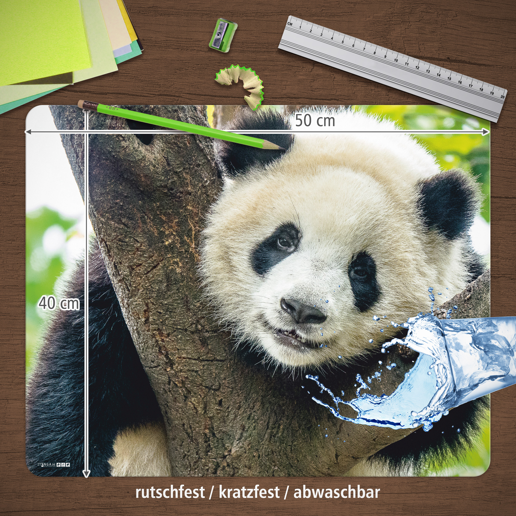 itenga Deluxe Schreibtischunterlage Panda 50x40cm Kunst...