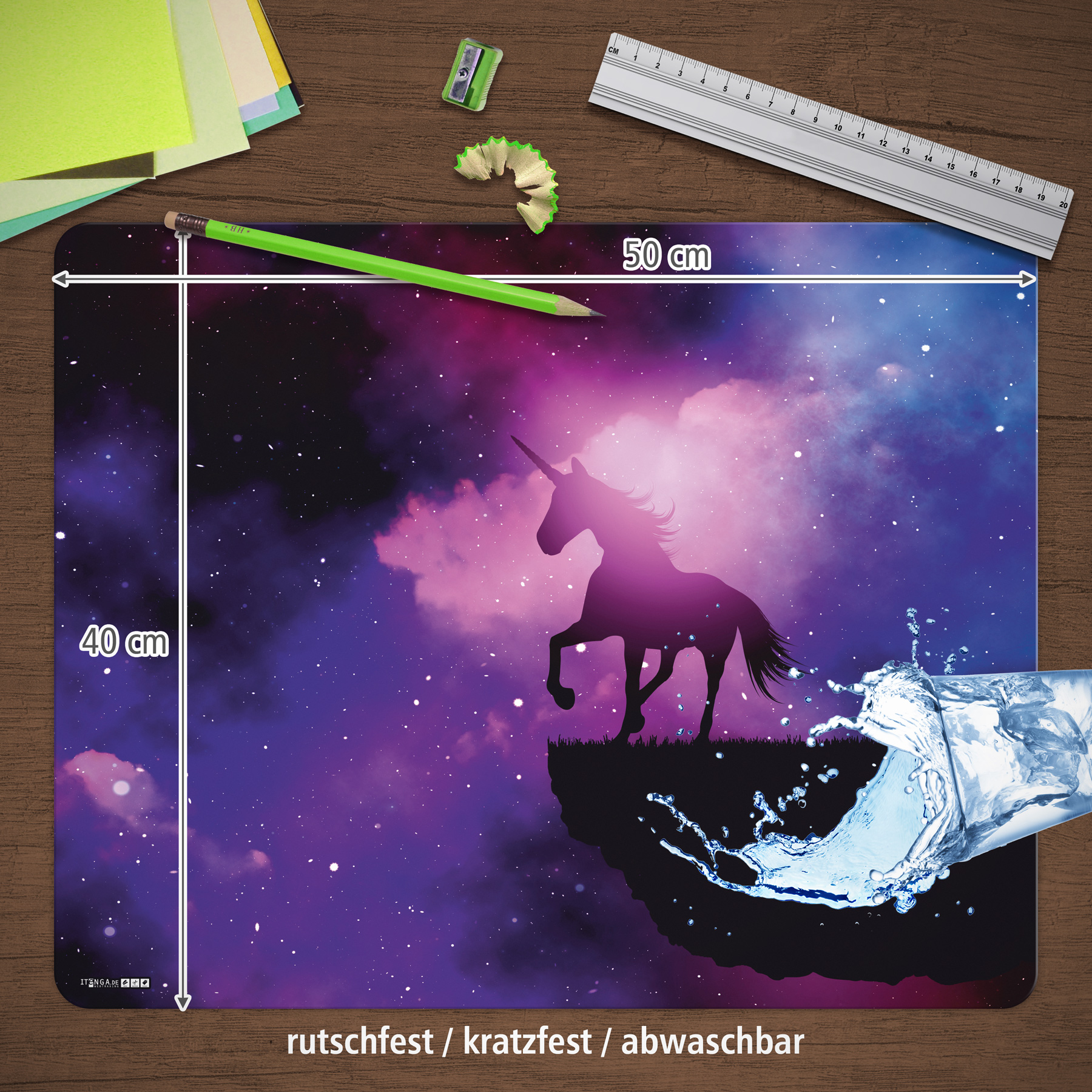 itenga Deluxe Schreibtischunterlage Einhorn 50x40cm Kun...