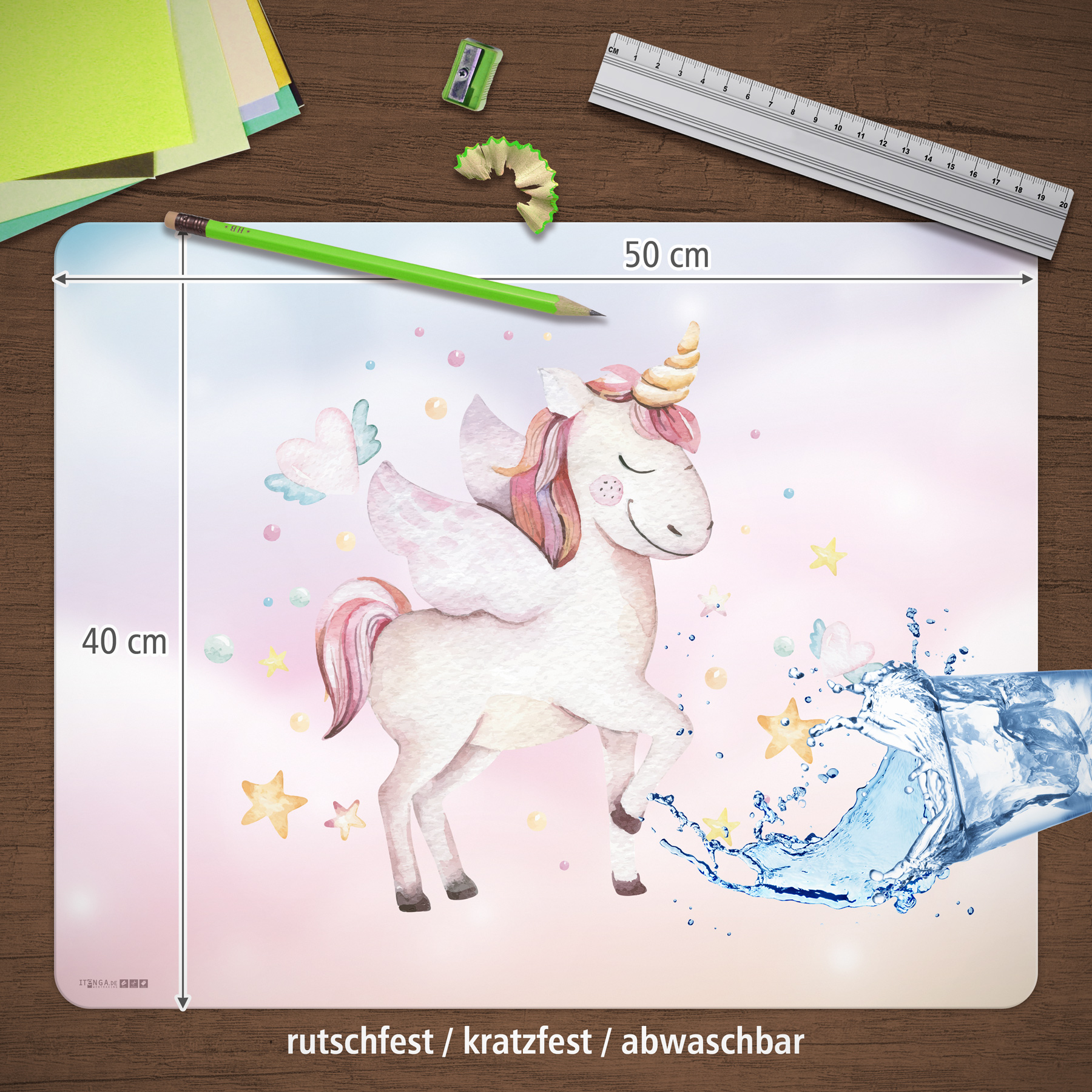 itenga Deluxe Schreibtischunterlage Einhorn Wasserfarben...