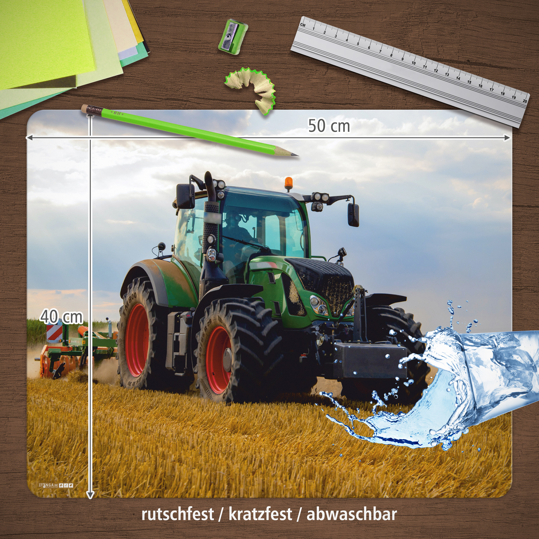 itenga Deluxe Schreibtischunterlage Traktor auf dem Feld...