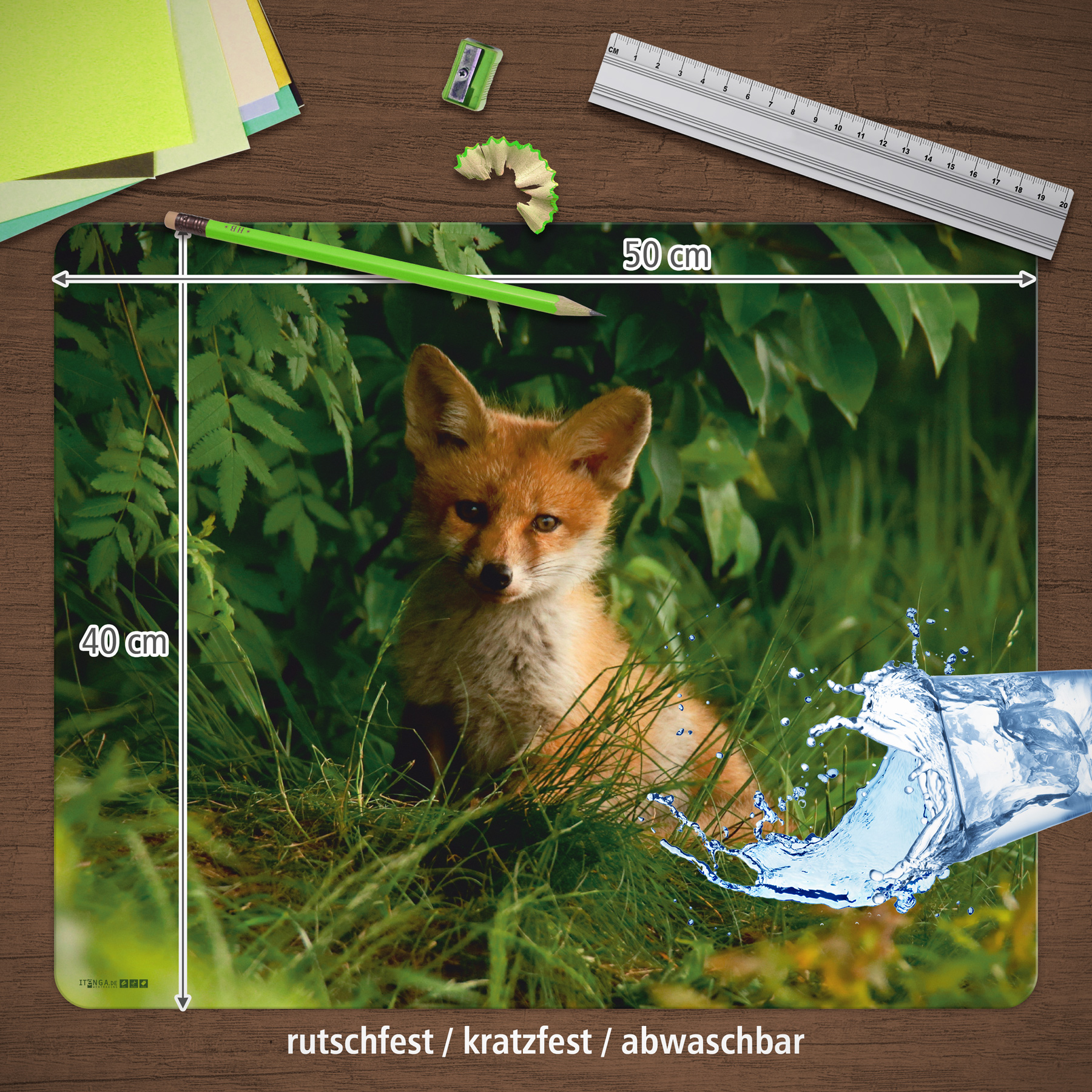 itenga Deluxe Schreibtischunterlage FUCHS 50x40cm rutsc...