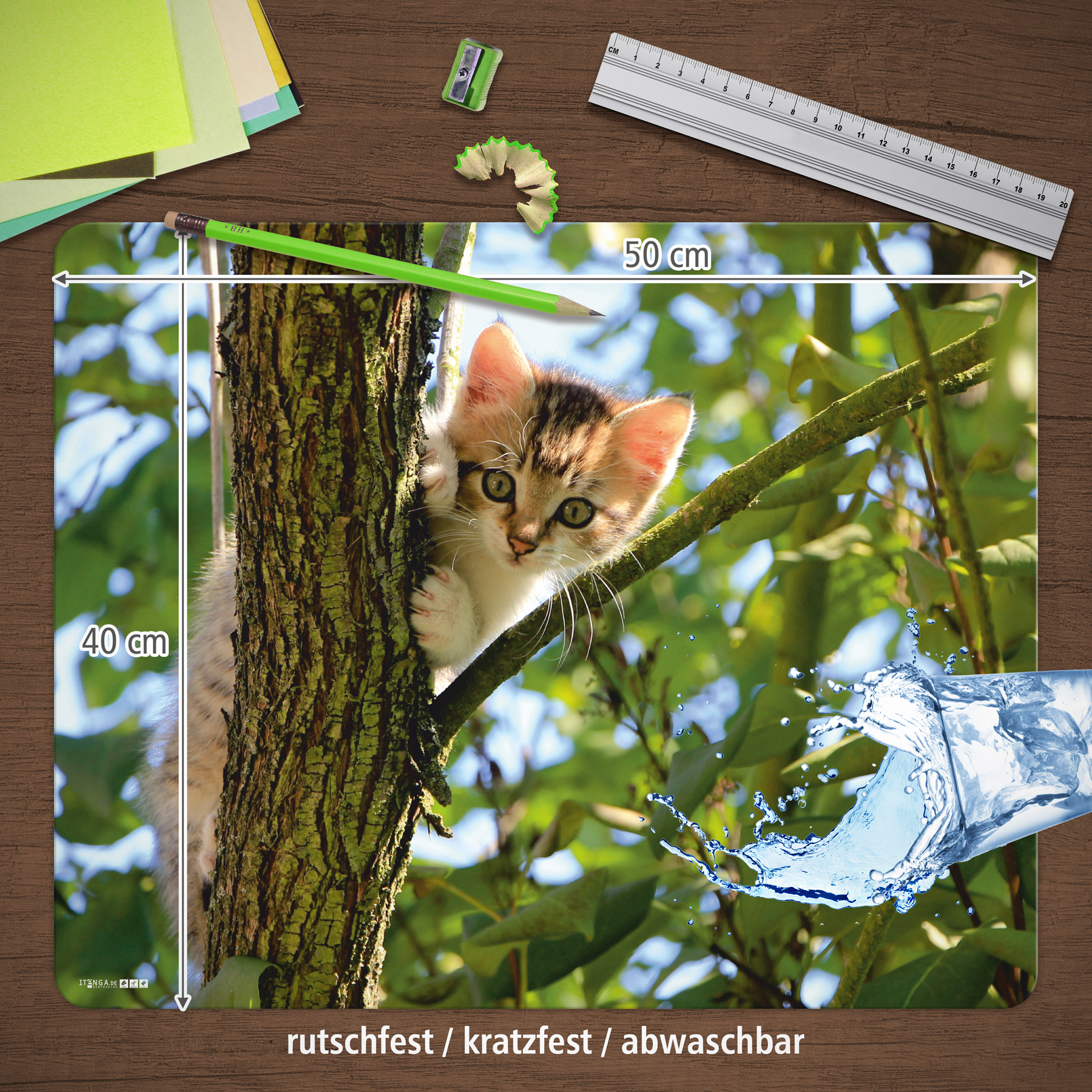 itenga Deluxe Schreibtischunterlage KATZE 50x40cm rutsch...