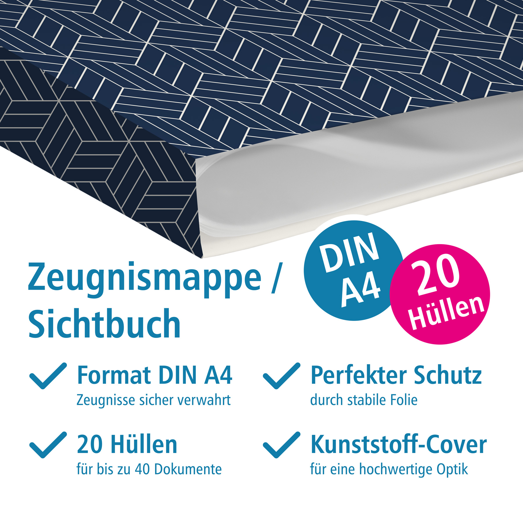 itenga Zeugnismappe A4 Kunststoff Sichtbuch Motiv Geometrie
