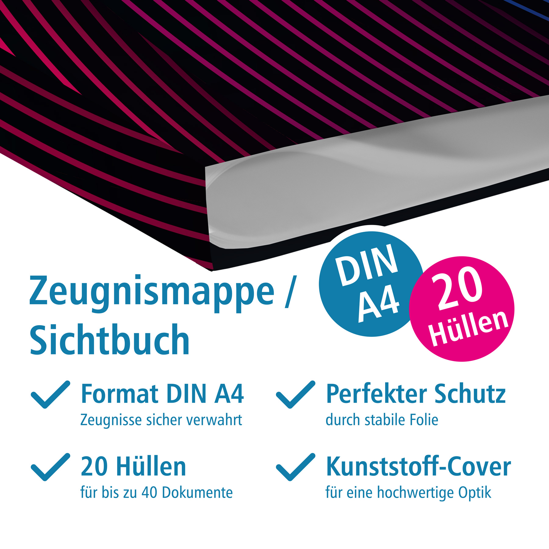 itenga Zeugnismappe A4 Kunststoff Sichtbuch Motiv wellig...