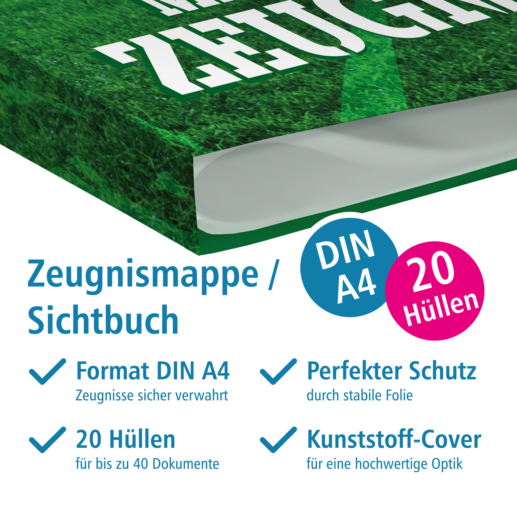 itenga Zeugnismappe A4 Kunststoff Sichtbuch Motiv Fussball